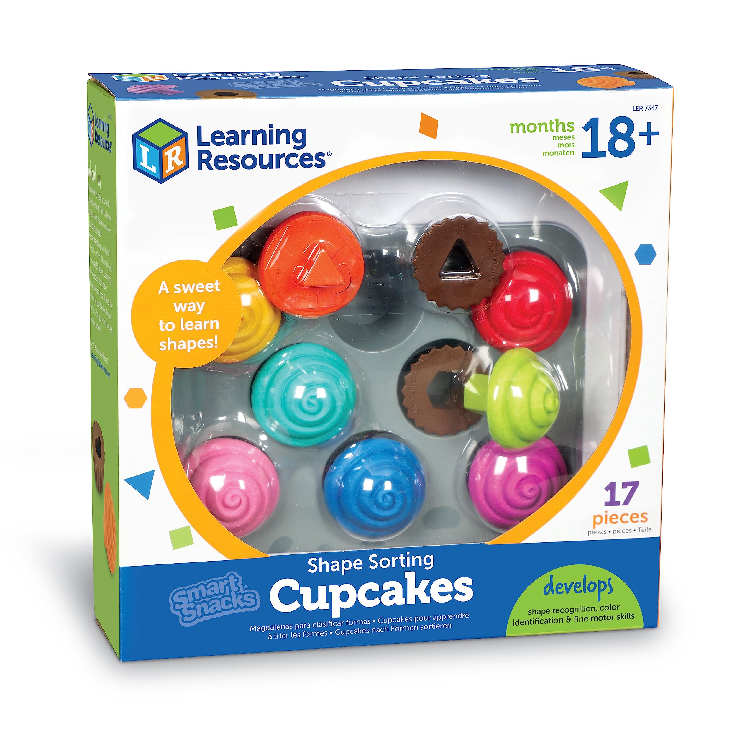 Learning ResourcesSmart Snacks Shape Sorting Cupcakes, Fine Motor, Color & Shape Recognition, Ages 18 mos+