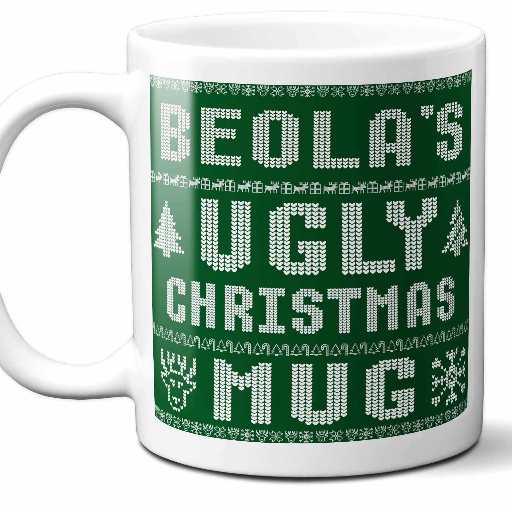 Beola Name Christmas Gift. Personalized Ugly Christmas Sweater Coffee Mug. Funny Custom Xmas Gift, Stocking Stuffer For Friends, Coworkers And Person Who Has Everything. 11 Ounces.