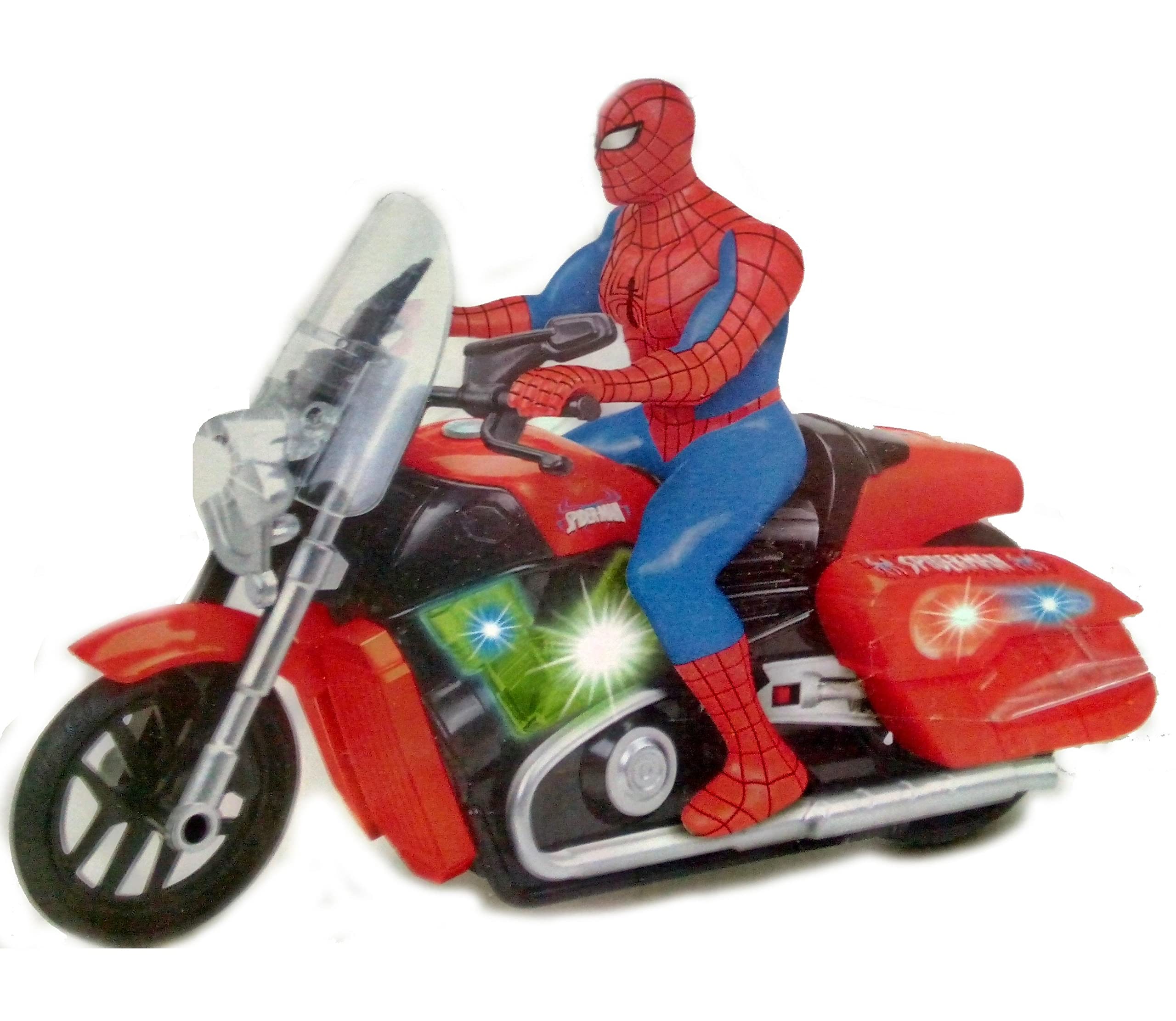 Halo Nation Spider Bike Toy With 3D Lights And Music - Bump & Go Toy Motorcycle With Superhero Action Figure - No Way Home Spider Racing Bike Toy (Red)