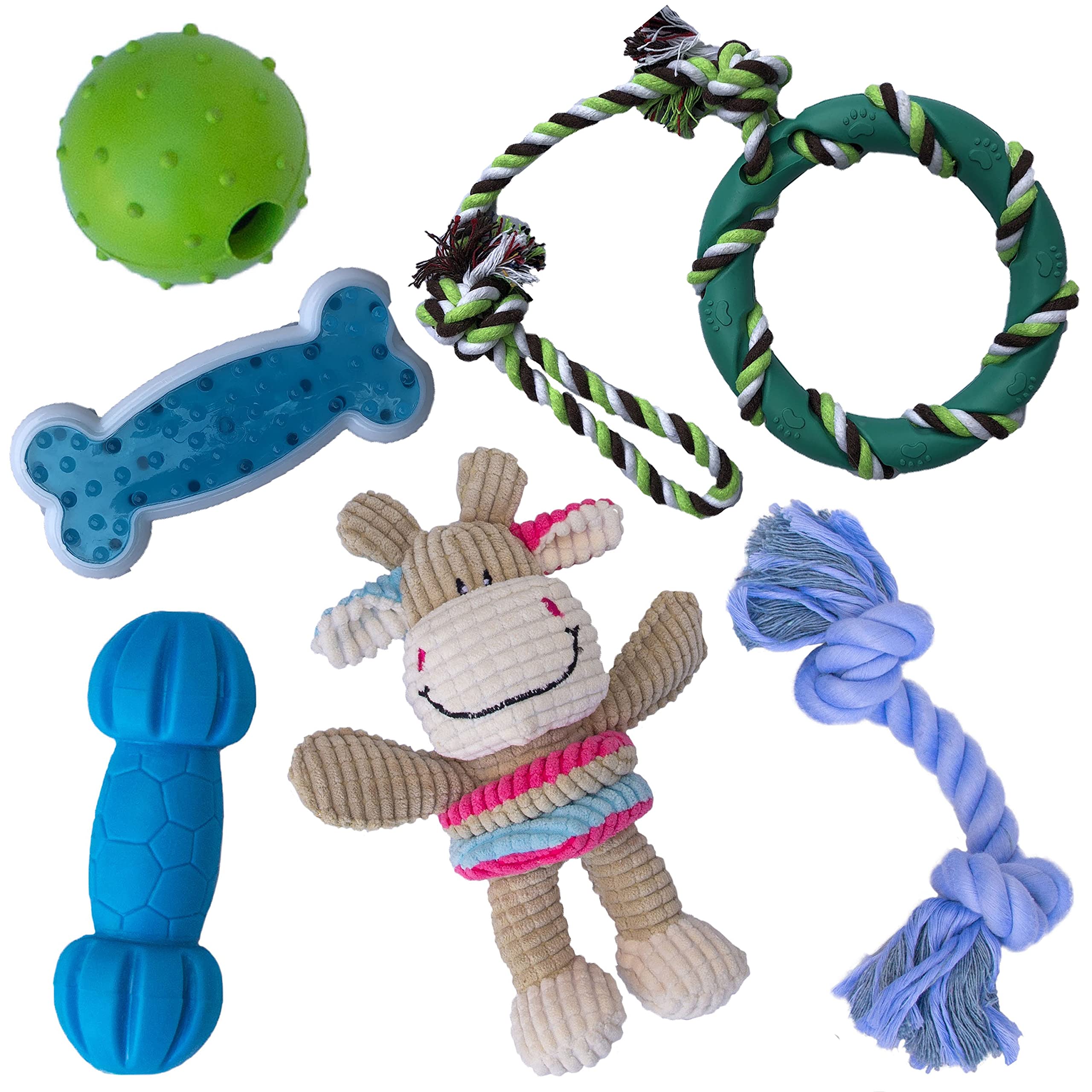 rocket & rex 6-Pack Puppy Chew Toys | Dog Chew Toys for Small Dogs and Medium Dogs | Rope, Plush, Squeaker and Tug of War Toys | Puppy Chew Toys for Teething Small Breed | Great Dog Stocking Stuffer