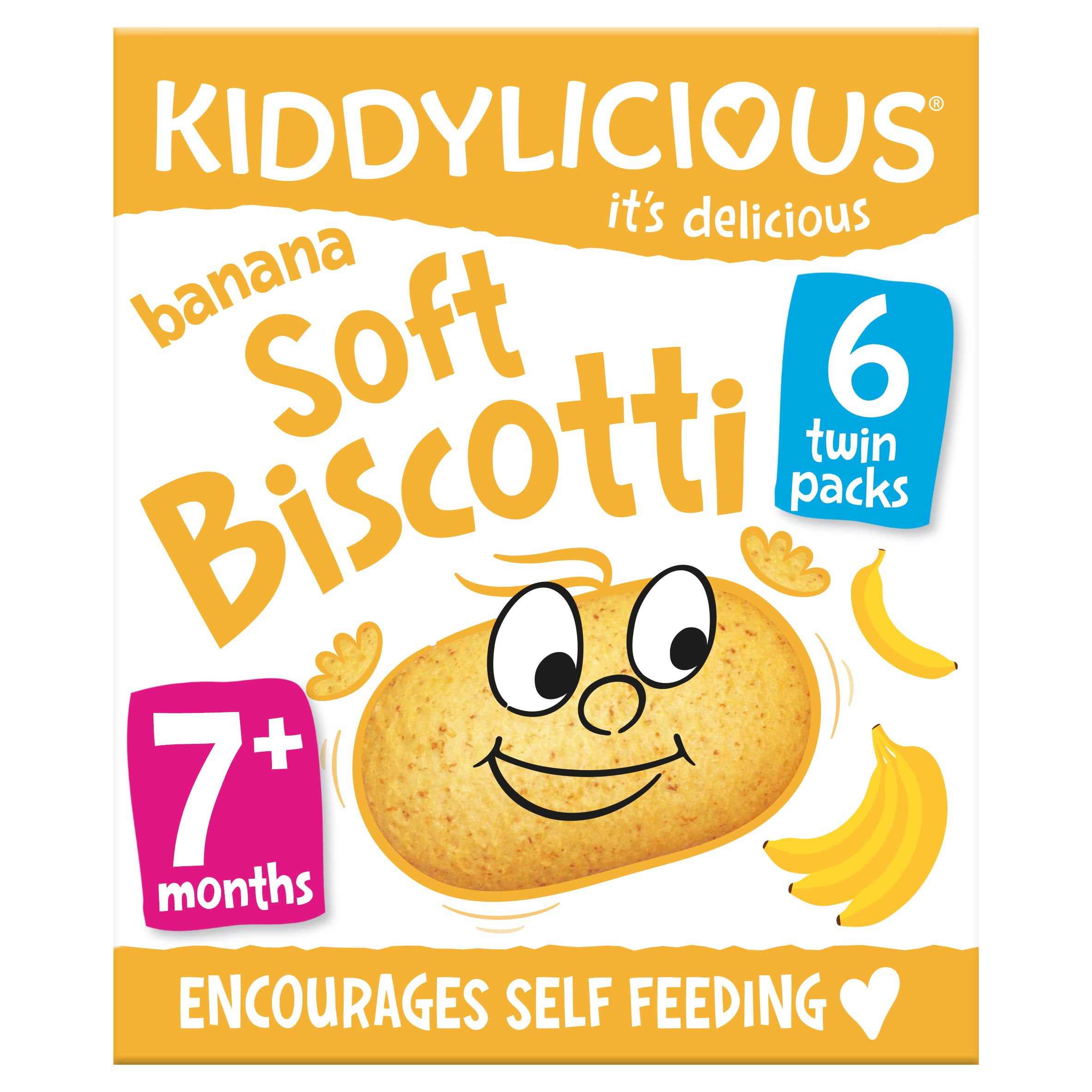 Kiddylicious Banana Soft Biscotti - Yummy Baked Snacks for Kids - Suitable for 7+ Months - (6x20 gm) - Pack May Vary