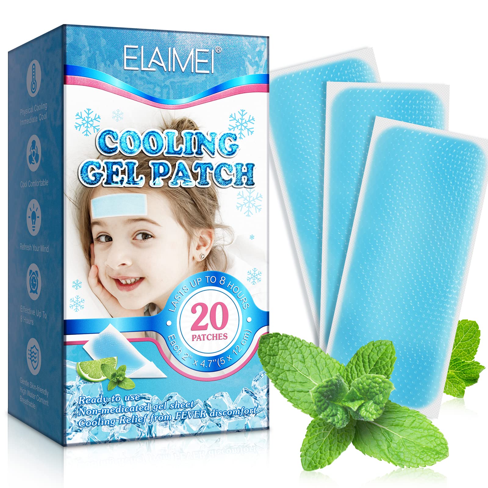 20 Sheets Cooling Fever Patch for Kids,Cooling Forehead Strips Cooling Gel Pads for Baby Children Adult Migraine Soothing, Headache Patches - Forehead Fever Cool Pads - Cooling & Pain Relief