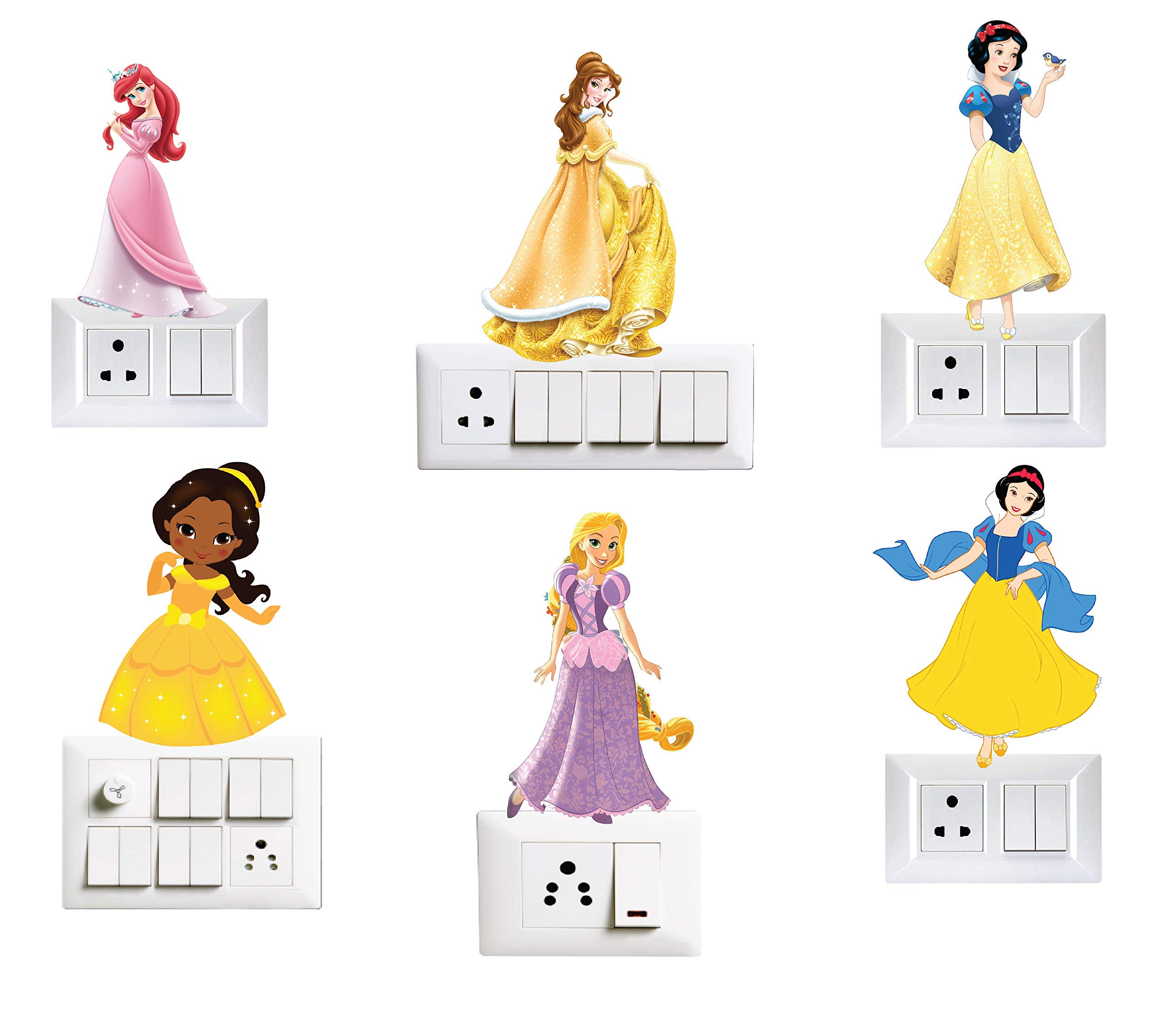 VVWV® Sweet Princess Switch Board Printed Stickers for Home Living Kids Bed Room Wall Decoration Multicolour Vinyl Stylish 3D Combo Sticker (Standard Size)