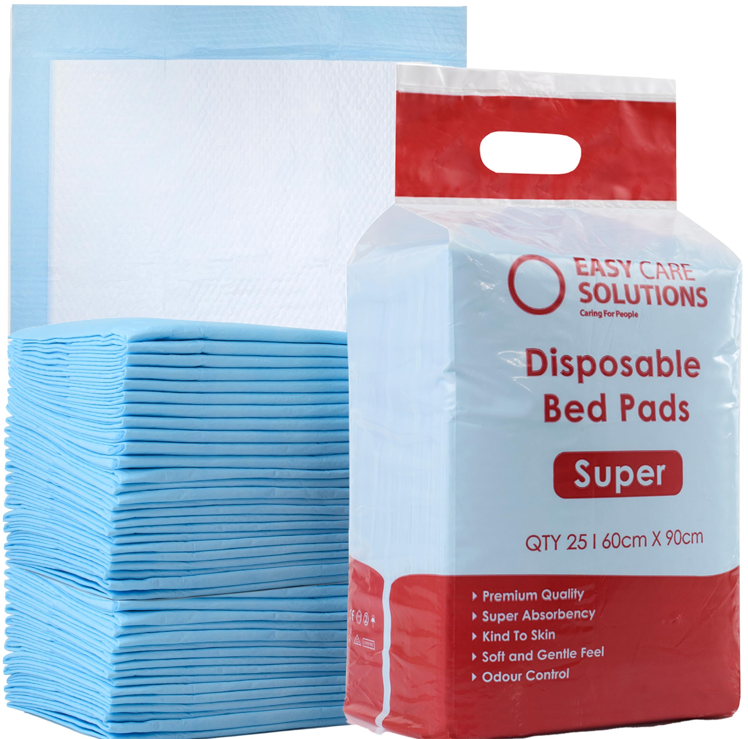 25 x Easy Care Solutions 60 x 90 cm Super | Premium Disposable Incontinence Bed Pads | High Absorbency Underpads, Bed Mats, Mattress Protectors, Incontinence Pads | Pack of 25