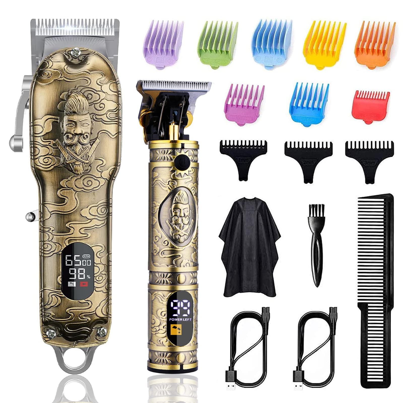 SoonsellHair Clippers for Men T-Blade Trimmer Set,Man Professional Cordless Barber Clippers Set ，Blade Close Cutting Beard Trimmer ，LCD Display(Gold)