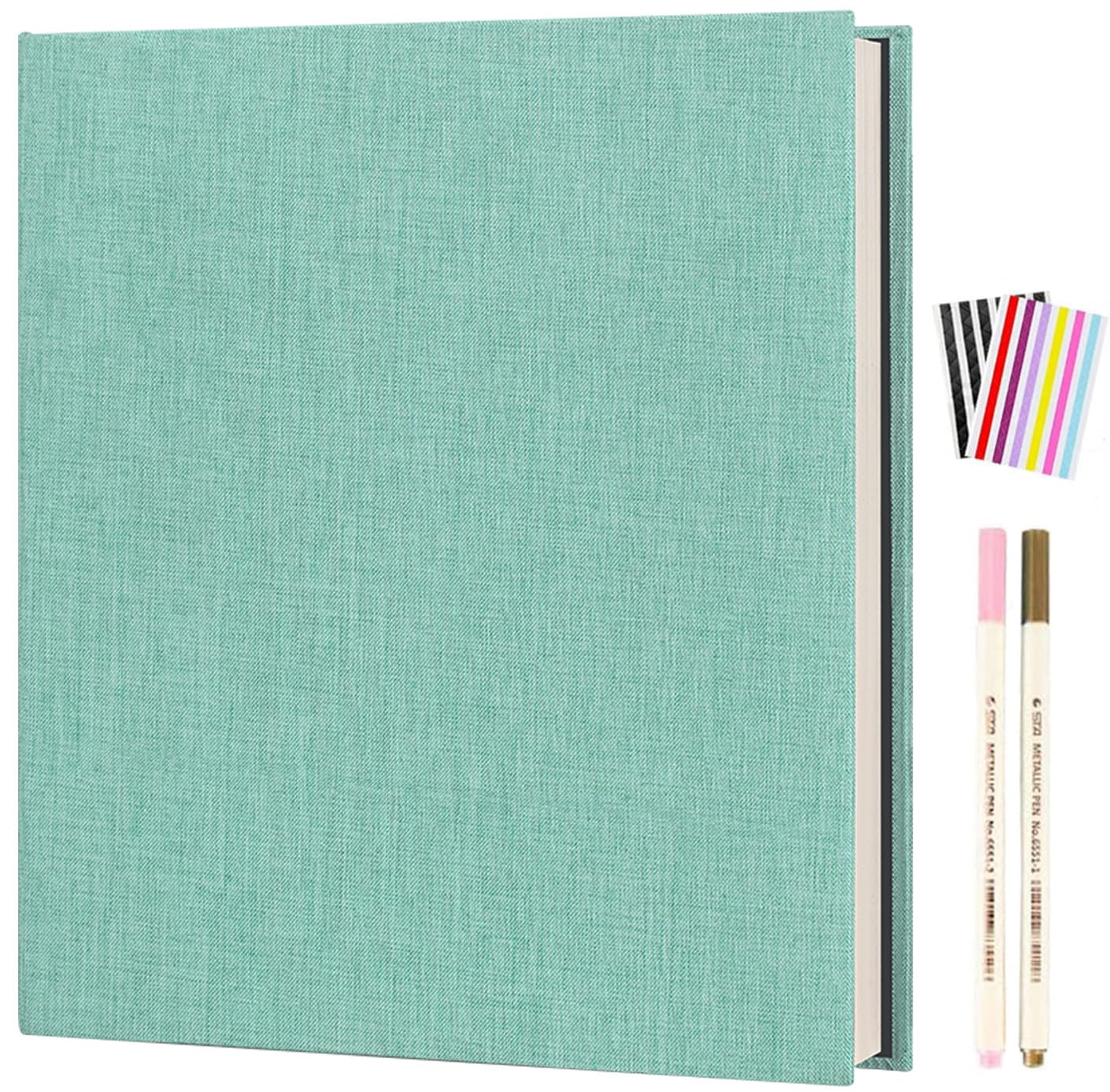 AIOR Photo Album Self Adhesive 3x5 4x6 5x7 6x8 8x10 8.5x11 11x10.6 Magnetic Scrapbook Album Linen Hardcover 40 Pages with 2 Metalic Pens for DIY Baby Family Wedding Anniversary (Turquoise)