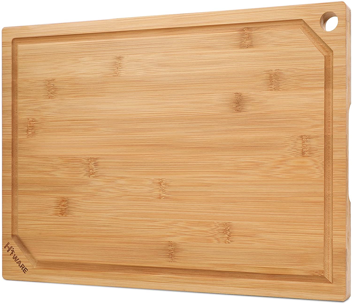 HIWAREBamboo Cutting Board for Kitchen, Heavy Duty Wood Cutting Board with Juice Groove, 100% Organic Bamboo, Pre Oiled, 15" x 10"