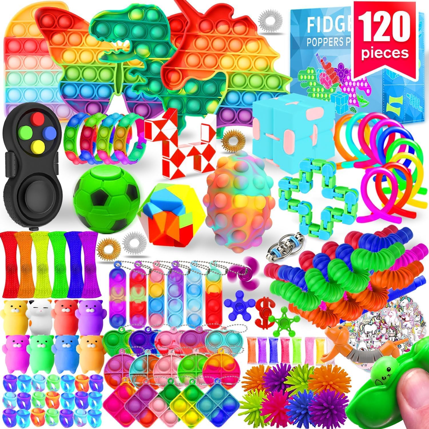 MOZACIFidget Toys, 120 Pack Fidgets Set Stocking Stuffers for Kids Party Favors Autism Sensory Toy Bulk Adults Kids Boys Girls Teens Stress Autistic ADHD Anxiety Carnival Treasure Classroom Prizes