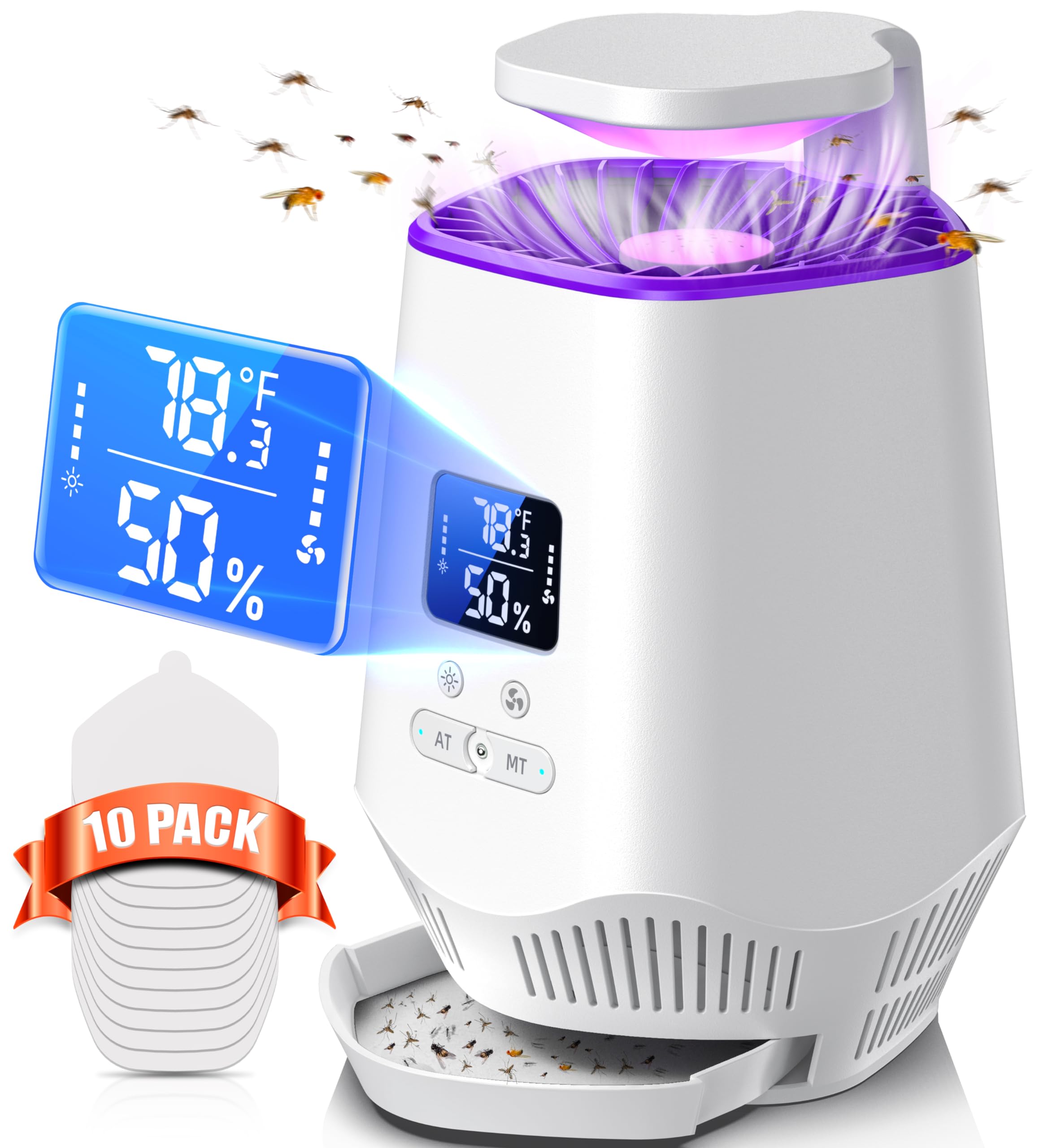 Fruit Fly Traps for Indoors, Smart 2 in 1 Gnat Traps for House Indoor, Bug Zapper Indoor for Home House Plants Moths Mosquitos Pest Control with 10PCS Refill