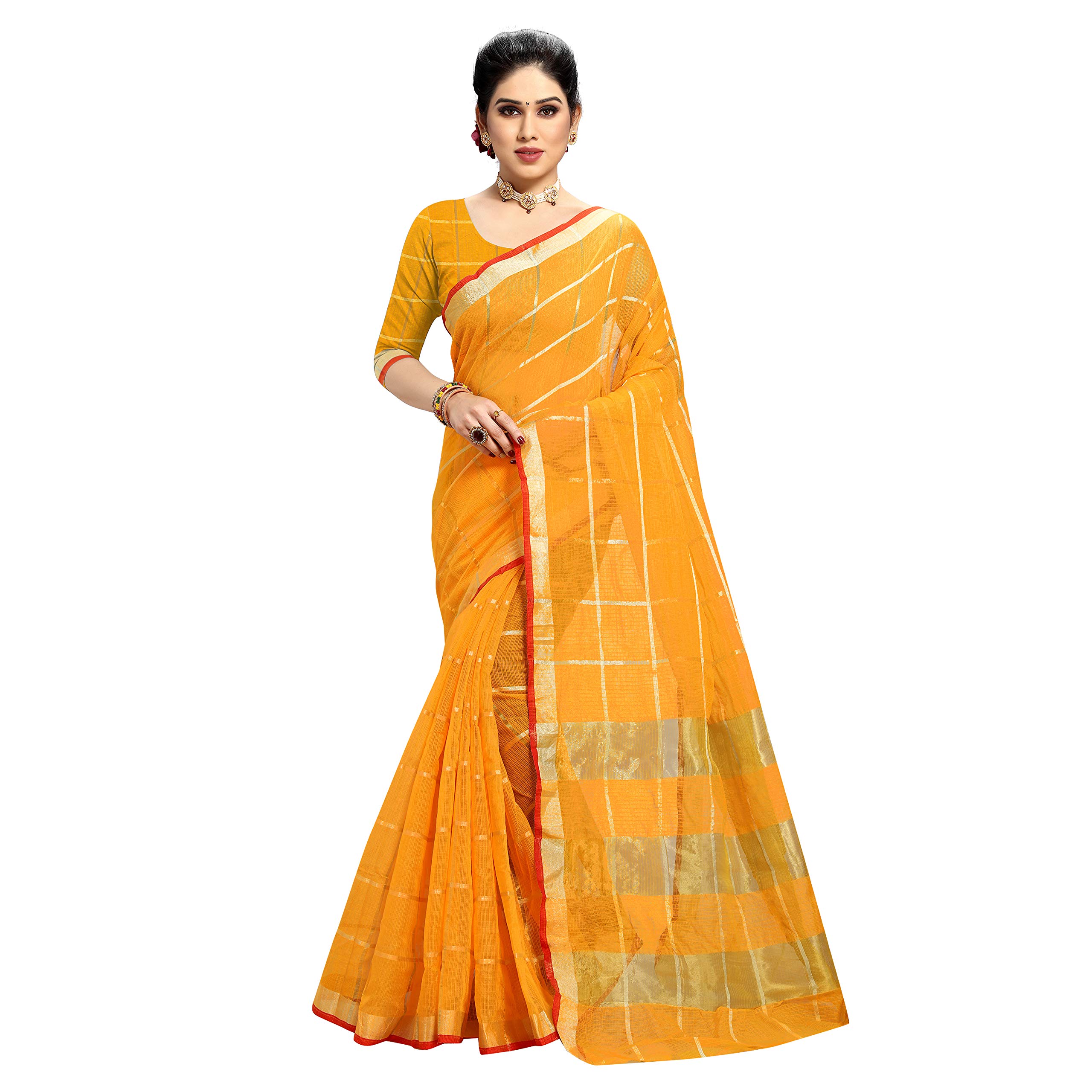 Sidhidata Women's Kota Doria Pure Cotton Saree With Unstiched Blouse Piece