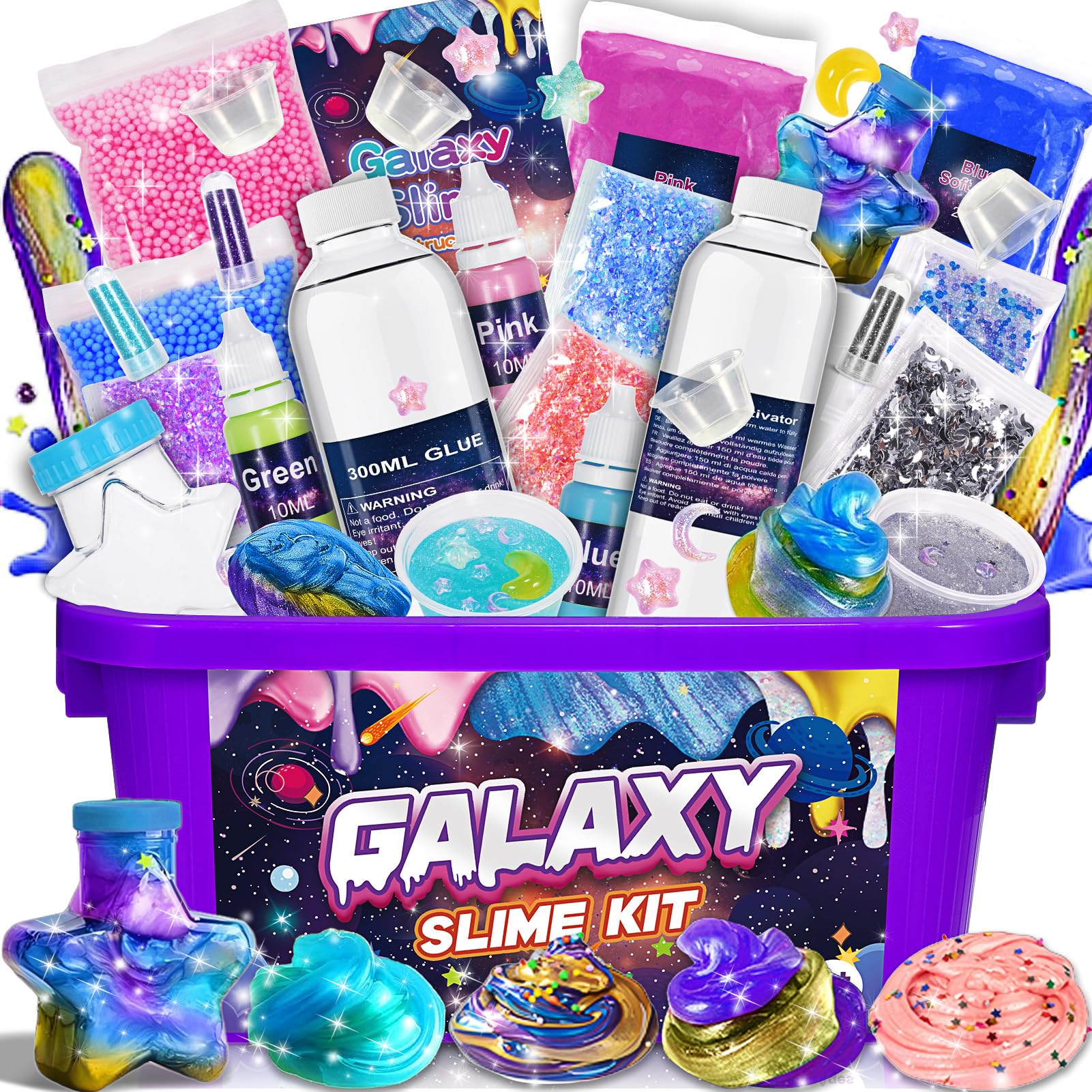 iKidiki Slime Making Kit, Toys for 6 7 8 9 10 11 12 Year Old Girls Boys Gifts Birthday Galaxy Slime Kits for Girls 6-12 Year Old Girl Boy Gifts Fluffy Slime Kids Birthday Presents Craft Kits for Kids