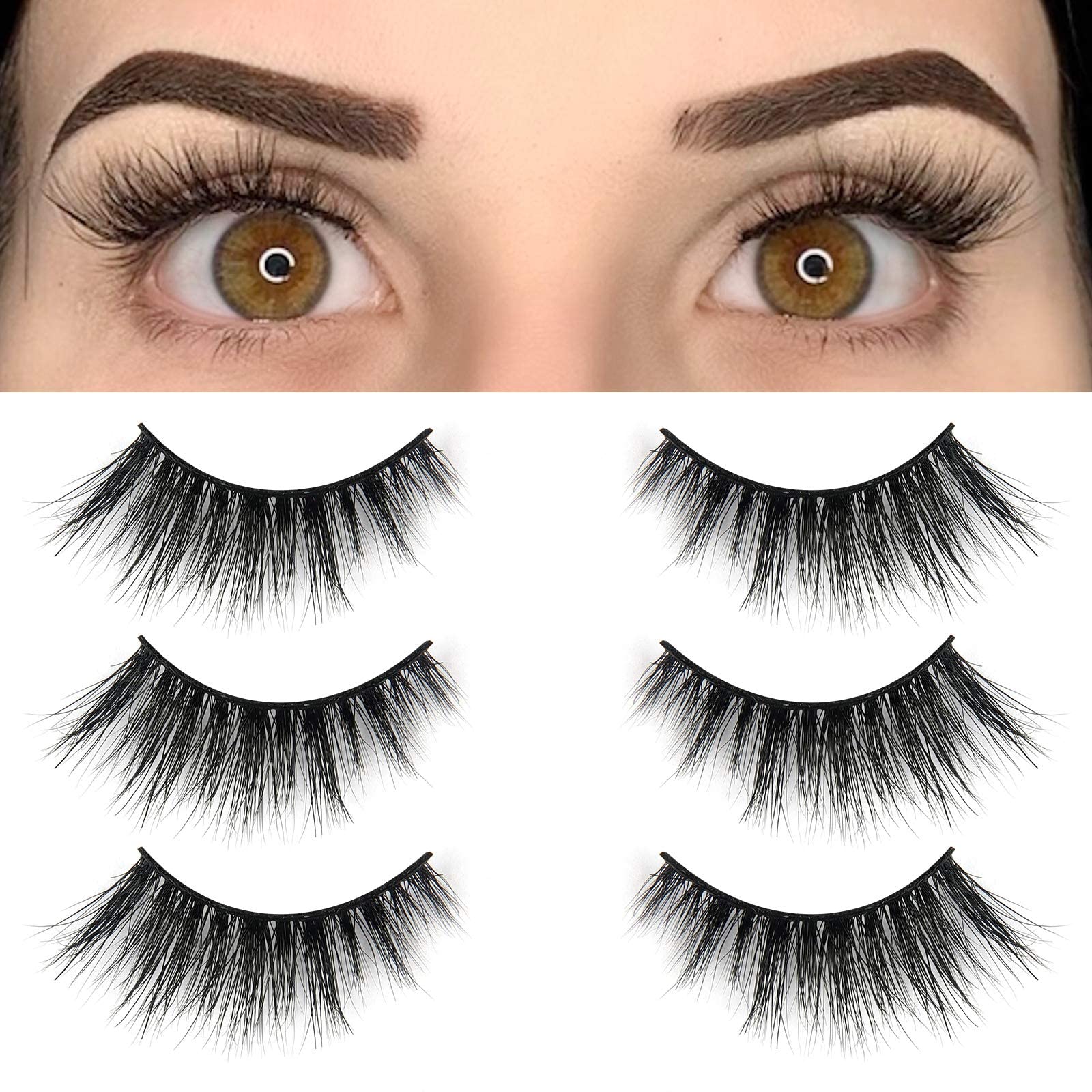 Lashes Mink Natural False Eyelashes - Bepholan Fake Eyelashes Natural Look 3-Pack Cat Eye Lashes Manga Eyelashes Fluffy,XMZ212