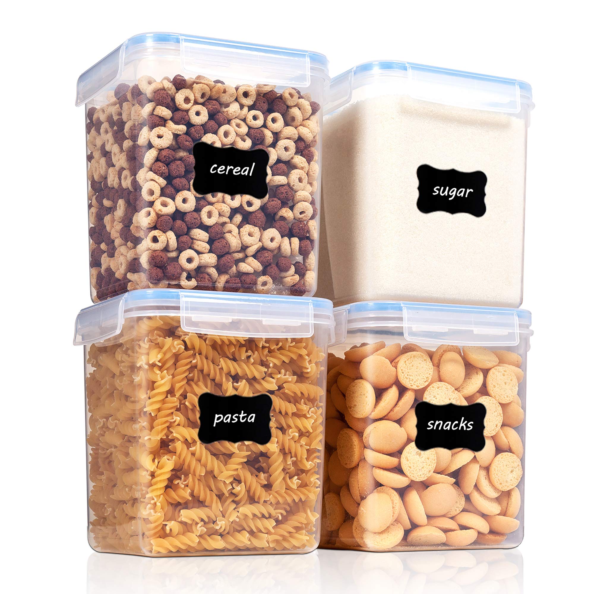 Food Storage Containers 2.5L / 84.5oz, Vtopmart 4 Pieces BPA Free Plastic Airtight Food Storage Containers for Flour, Sugar, Baking Supplies, with 4 Measuring Spoons and 24 Labels