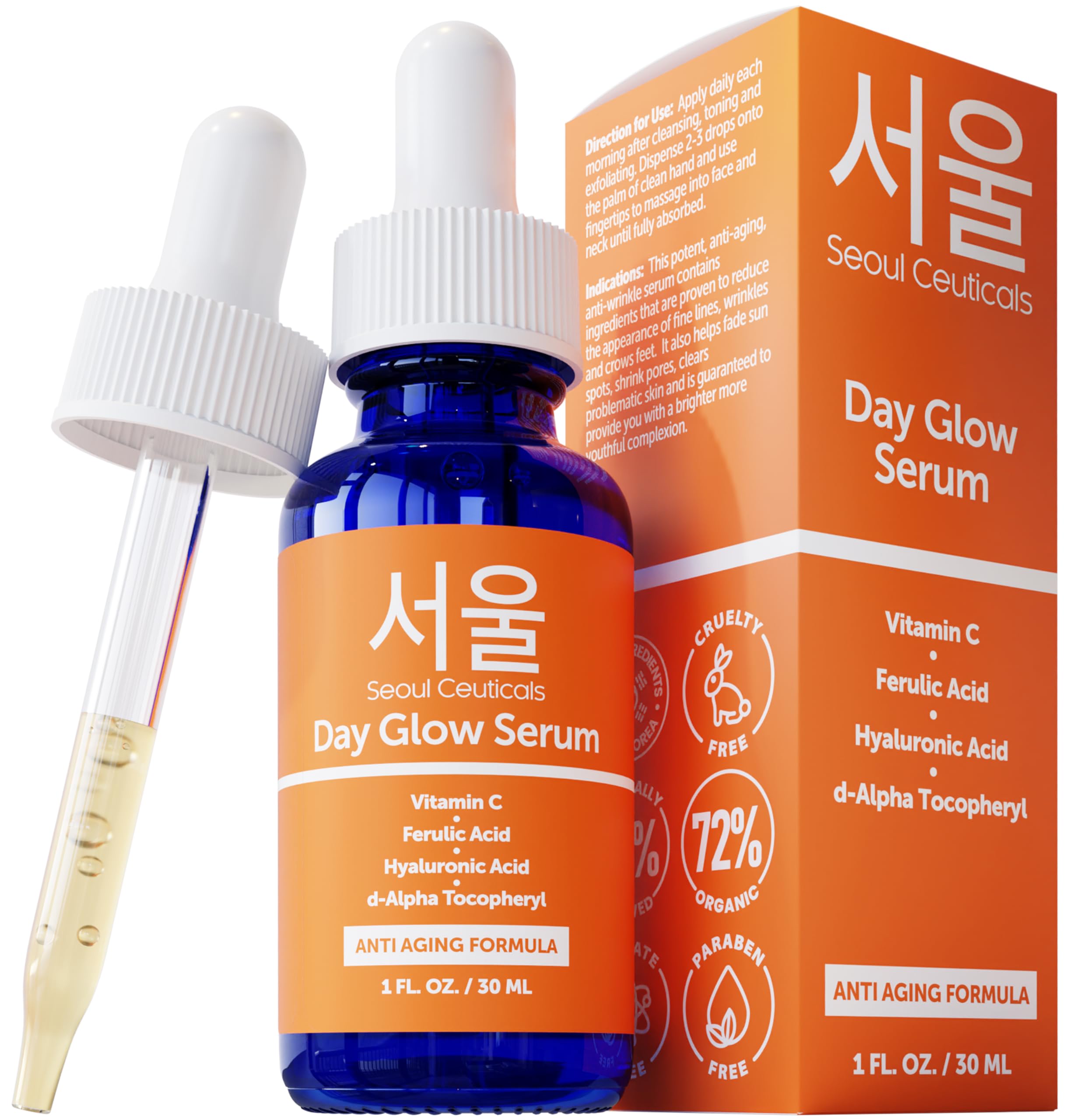 SeoulCeuticalsKorean Skin Care 20% Vitamin C Hyaluronic Acid Serum + CE Ferulic Acid - Potent Anti Aging, Anti Wrinkle Korean Beauty 1oz