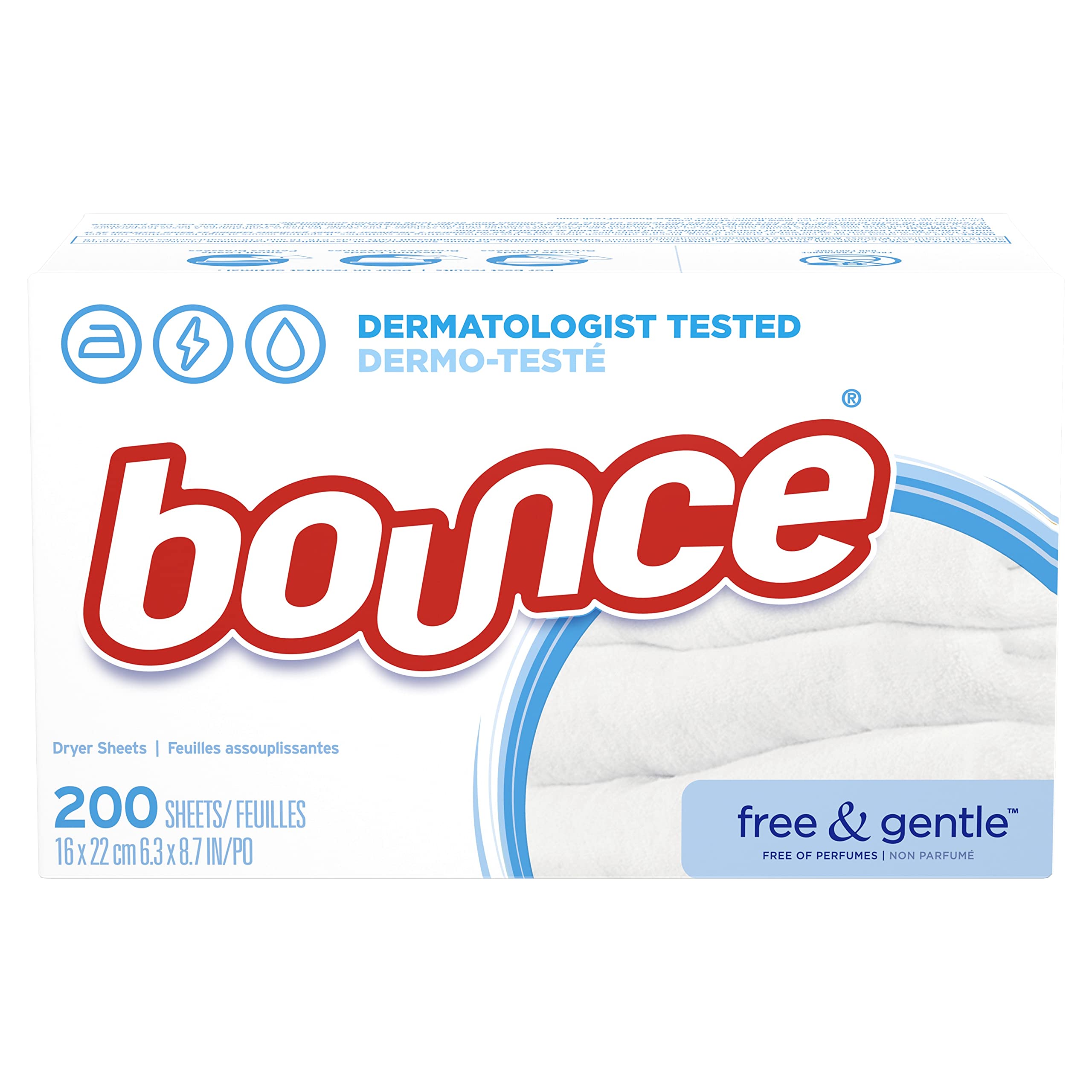 BounceFabric Softener Dryer Sheets, Free & Gentle, 200 Count - Packaging May Vary