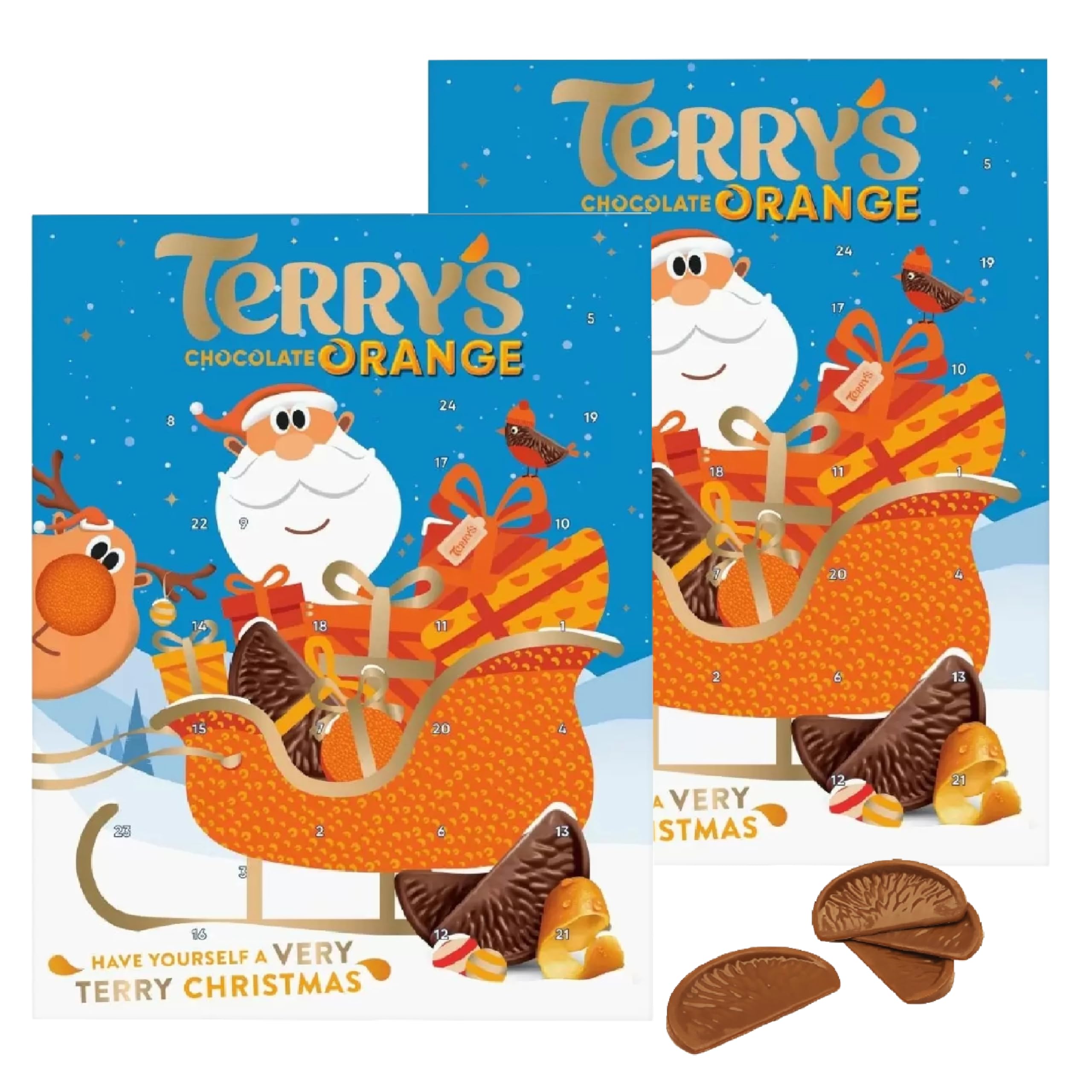 Topline Terry's Chocolate Advent Calendar 2024 - Pack of 2 Orange Chocolate 24 Days of Christmas Countdown Calendar 106g Chocolate Hamper for Stockings, Secret Santa Gifts with Christmas Card.