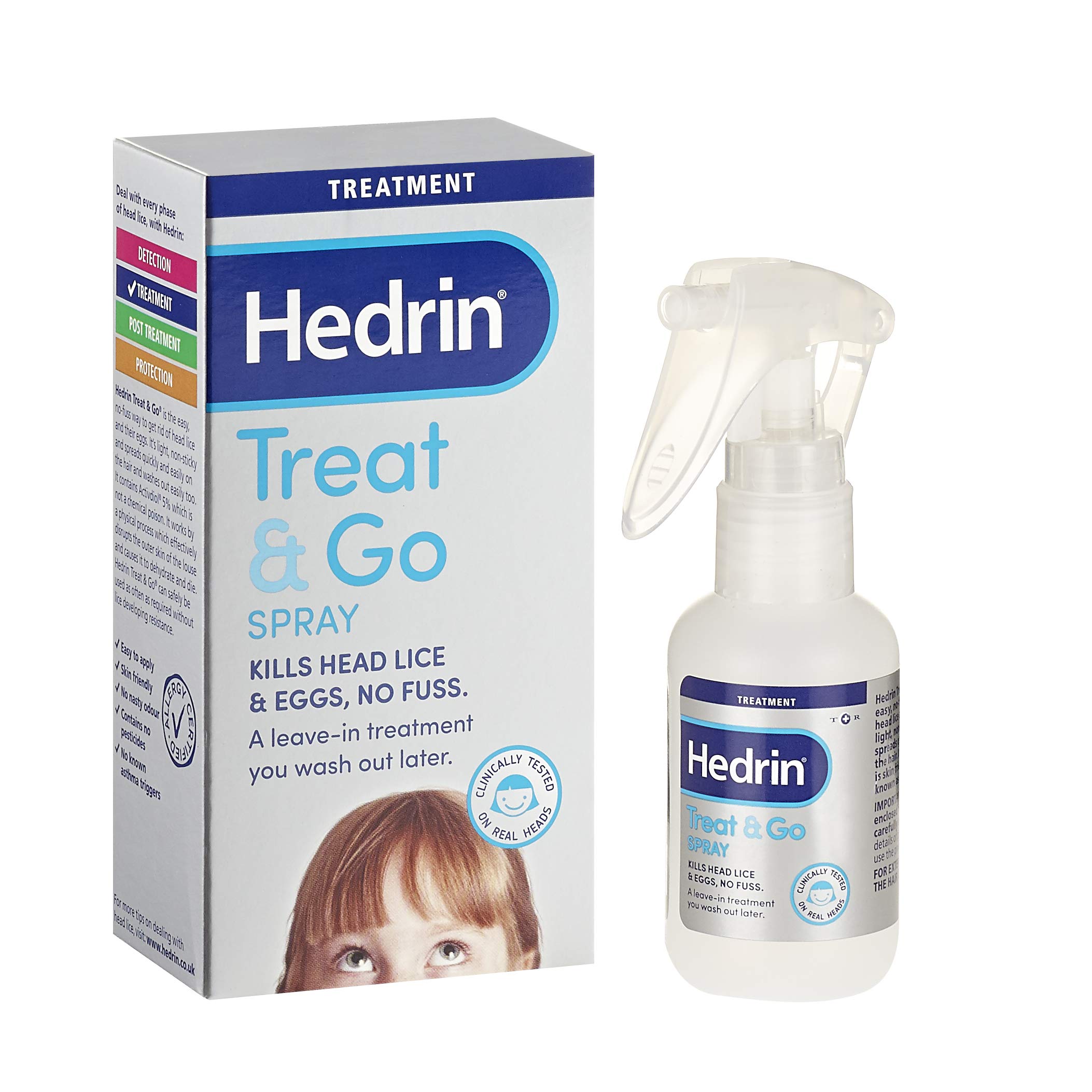 Hedrin Treat & Go Leave-In Spray, Fast, No Fuss Lice & Nit Treatment, Kills Head Lice & Eggs, Clinically Tested, Suitable for Adults & Children, 1 x 60ml (2 x 30ml Treatments)