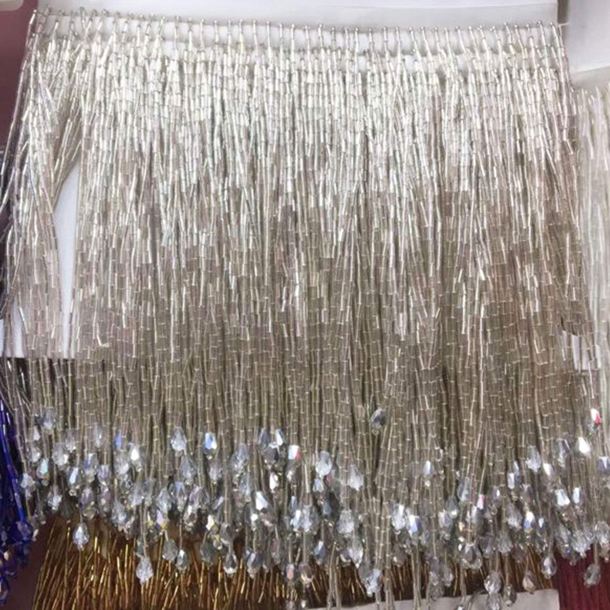 Dangling Fringe Trims by The Yard Beaded Fringe Trim Heavy Beads Fringe Dress Tassel for Party Costumes Silver Color