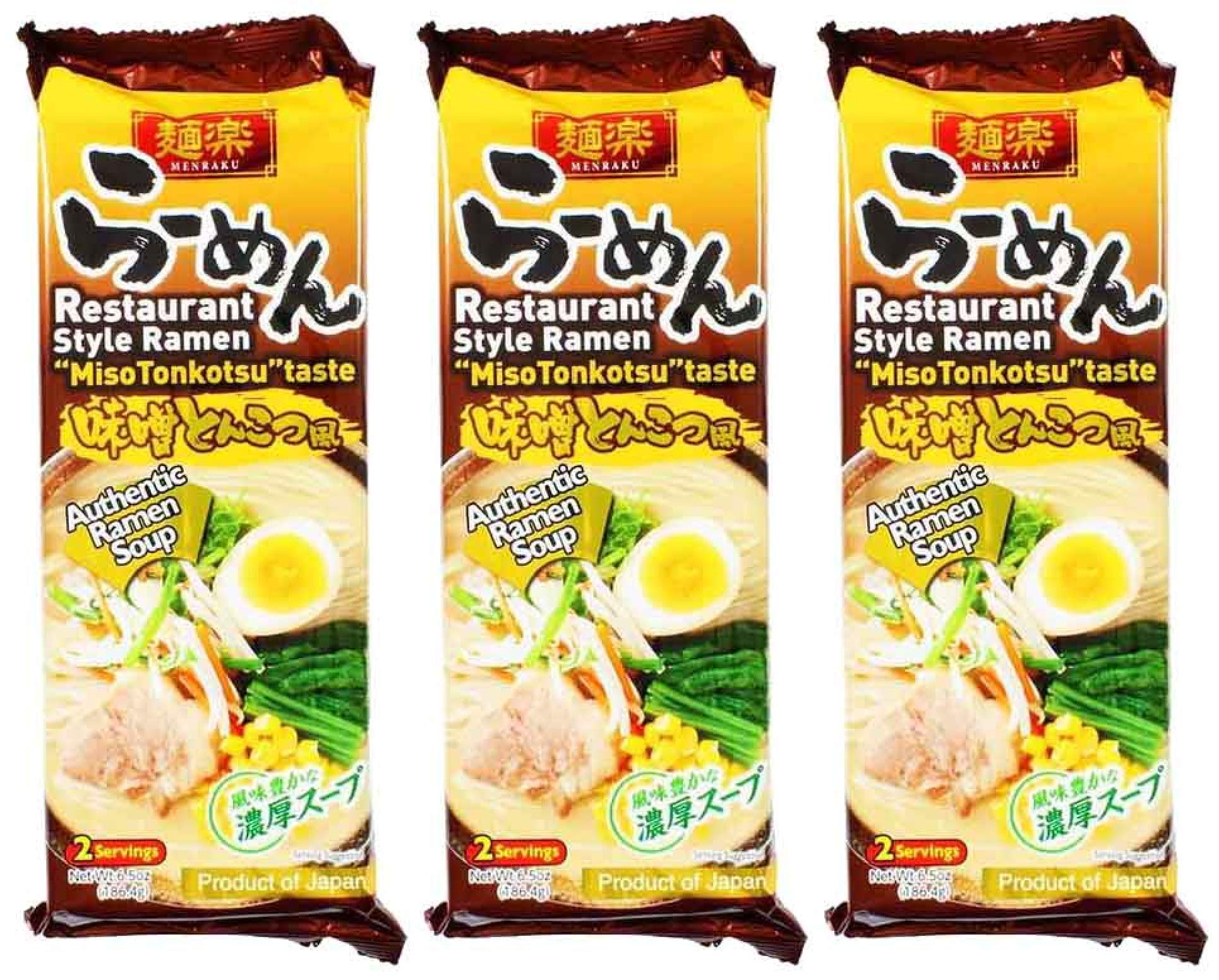 Hikari MenrakuAuthentic Japanese Restaurant Style Instant Ramen Noodle - 6.7 Oz - 2 Serving (PACK OF 3, MISO TONKOTSU)