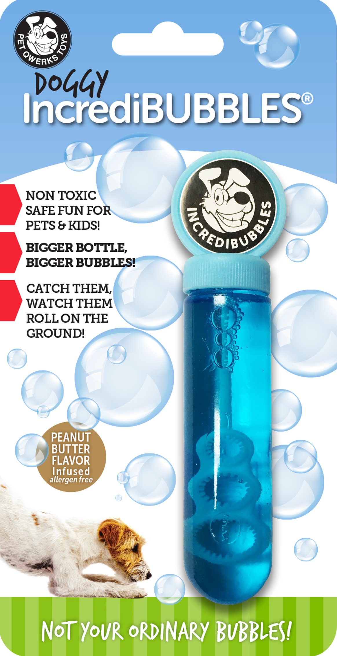 Pet Qwerks Incredibubbles Interactive Pet Toys - Long Lasting Edible Bubbles for Dogs & Cats - Peanut Butter Flavor - 38 ML, All Breed Sizes