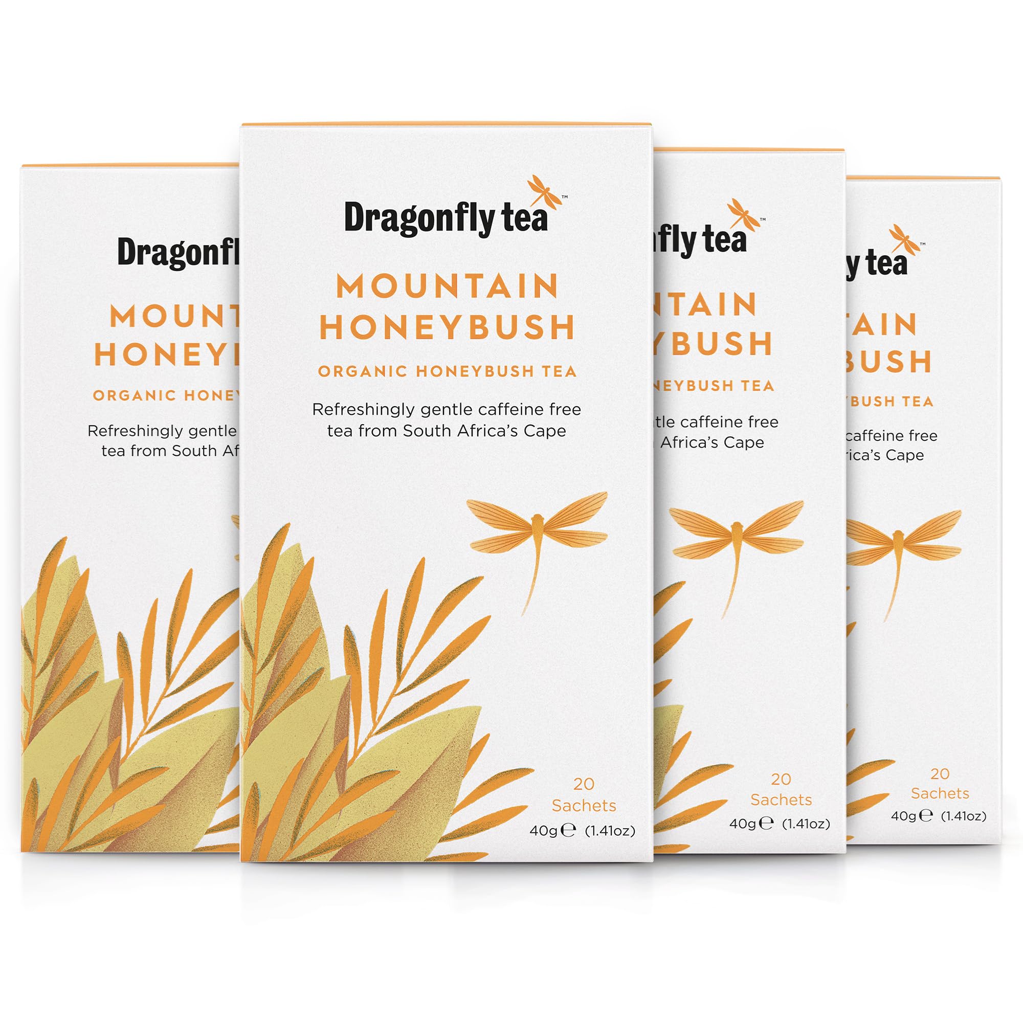 DRAGONFLYMountain Honeybush Tea | Pack of 4 x 20 Organic Tea Bags (80 Teabags) | Herbal Tea Bags | Honeybush Tea | Caffeine-Free Tea | Naturally Sweet | Compostable Tea Bags