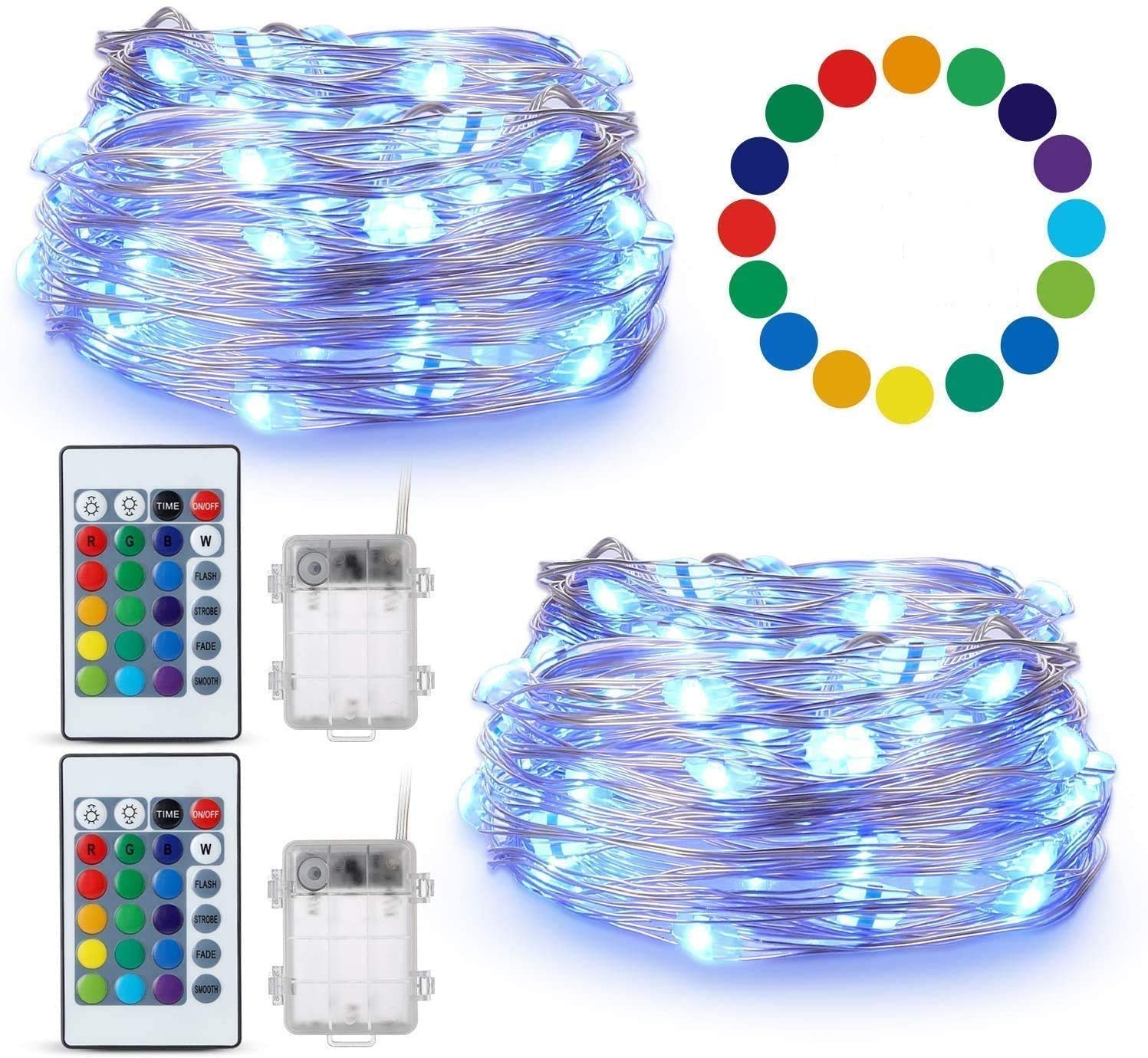 TenSteed 2 Pack Fairy String Lights, 50 LED Fairy Lights Battery Operated Multicolor Changing le Lights with Remote, 16.4Ft Silvery Copper Wire Firefly Lights for Party Wedding Christmas Decor