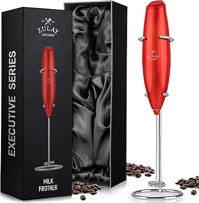 Zulay Executive Series Ultra Premium Gift Milk Frother For Coffee with Deluxe, Radiant Finish - Coffee Frother Handheld Foam Maker - Electric Milk Frother Handheld For Lattes Premium UV Red