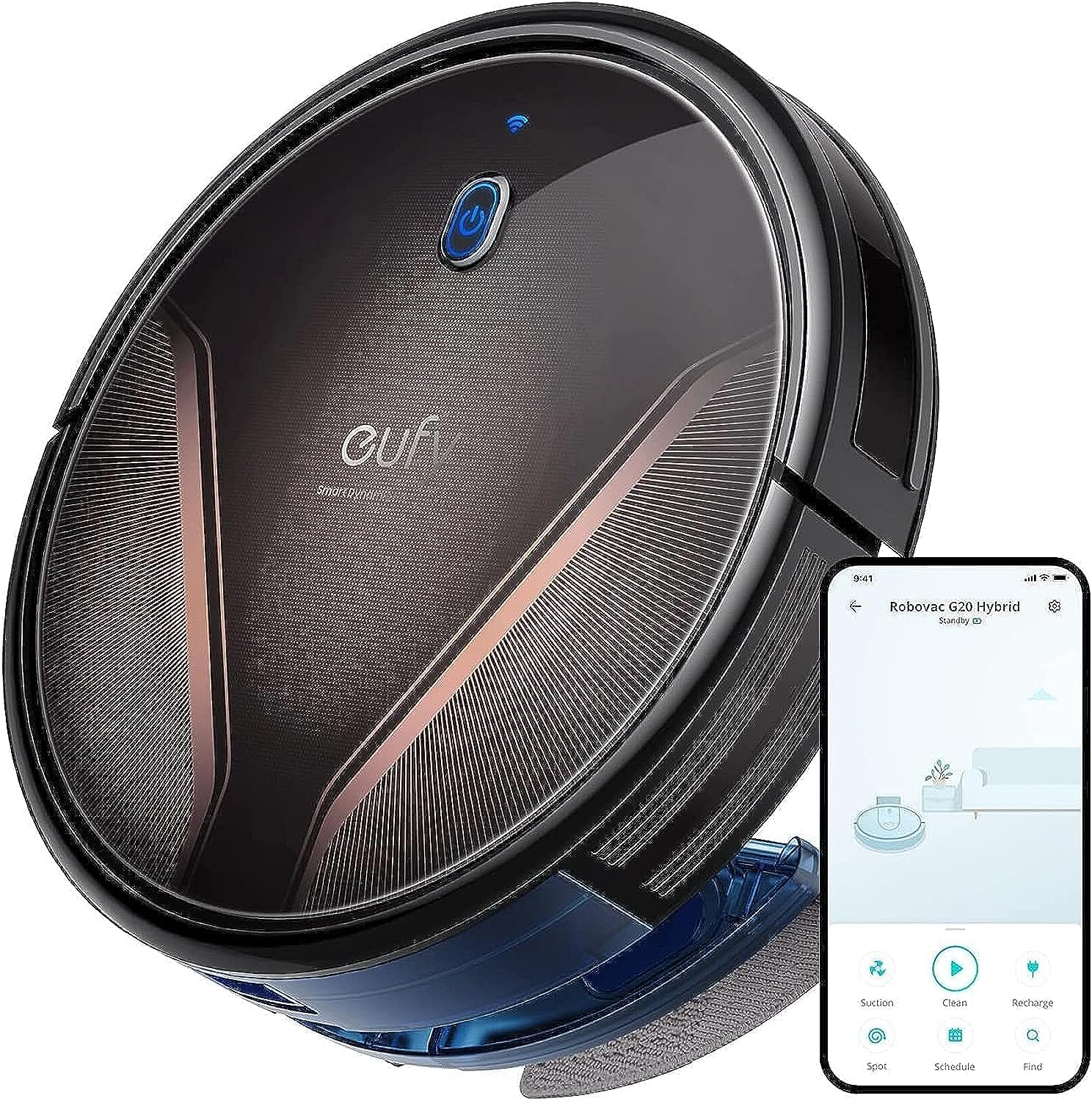 eufy By Anker, Robovac G20 Hybrid, Robot Vacuum, Smart Dynamic Navigation, 2500 Pa Strong Suction, Ultra Slim, Quiet, Compatible With Alexa, Ideal For Hard Floors And Pet Hair, Black, T2258K11