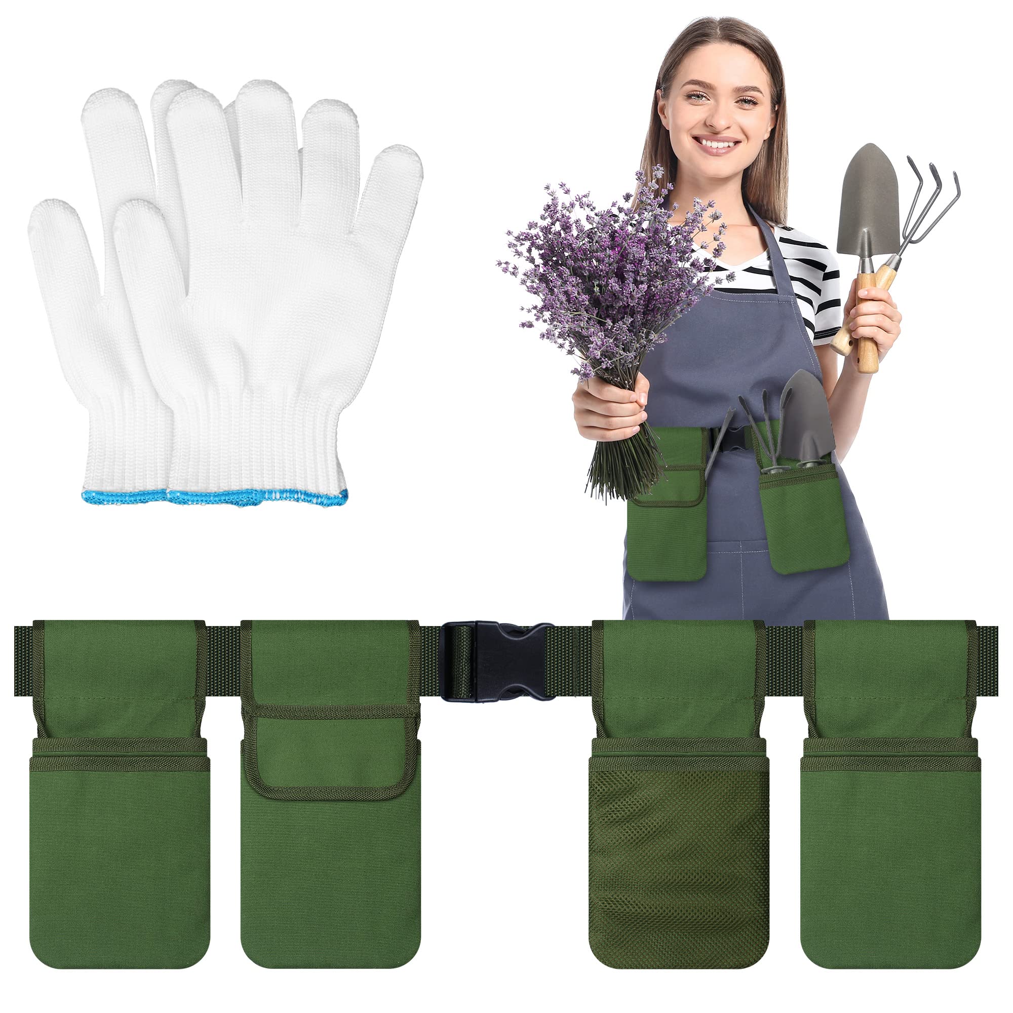 Garden Tool Belt Pouch Small Tool Belts with Work Glove for Men Women Gardening Organizer Bag with Removable Deep Pockets Adjustable 48 inch Length Strap Canvas Gardener Pouches for Most Waist