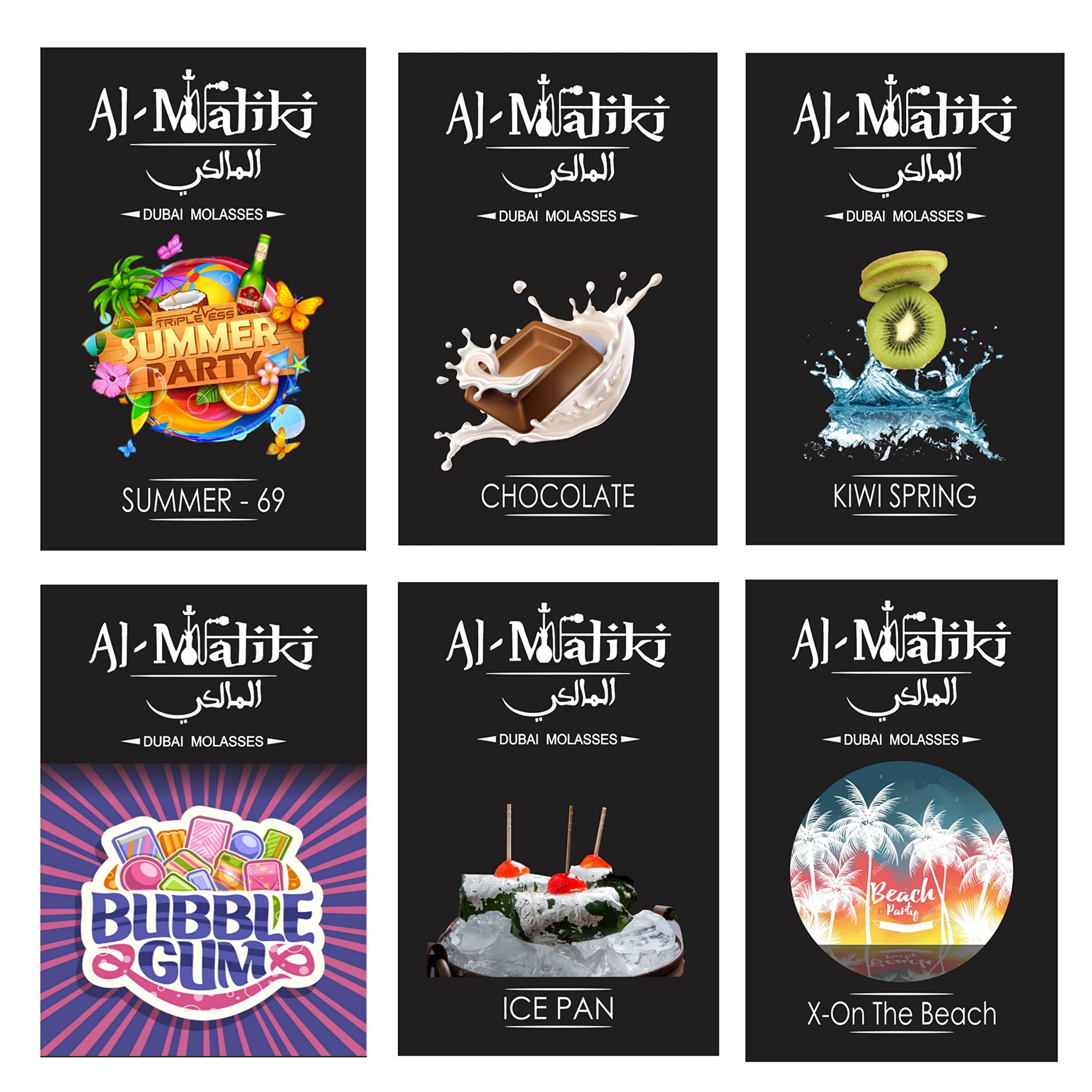 Al Shayz Hookah Molasses (100% Nicotine and Tobacco Free) Hookah Flavours | Summer Party | Chocolate | Kiwi Spring | Bubble Gum | Ice Pan | X-On The Beach hukka flovers (Pack of 6)