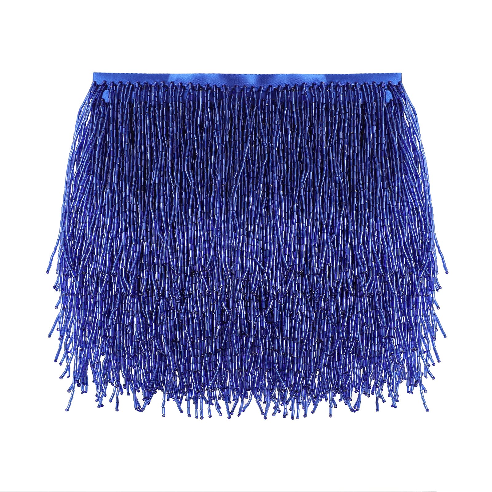 AWAYTR 1 Yard Beaded Fringe Trim - 6in Wide Glass Beaded Fringe for Dress Clothing and DIY Crafts (Royal Blue)