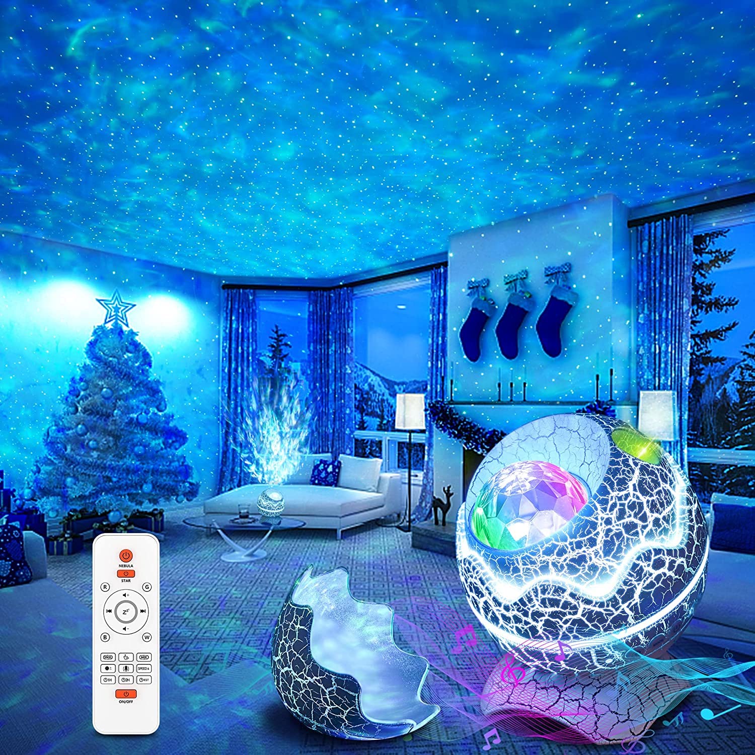 BESTY HOMEDinosaur Egg Star Projector, Galaxy Projector for Bedroom, Remote Control & White Noise Bluetooth Speaker, 14 Colors LED Night Lights for Kids Room, Party, Living Room Decor