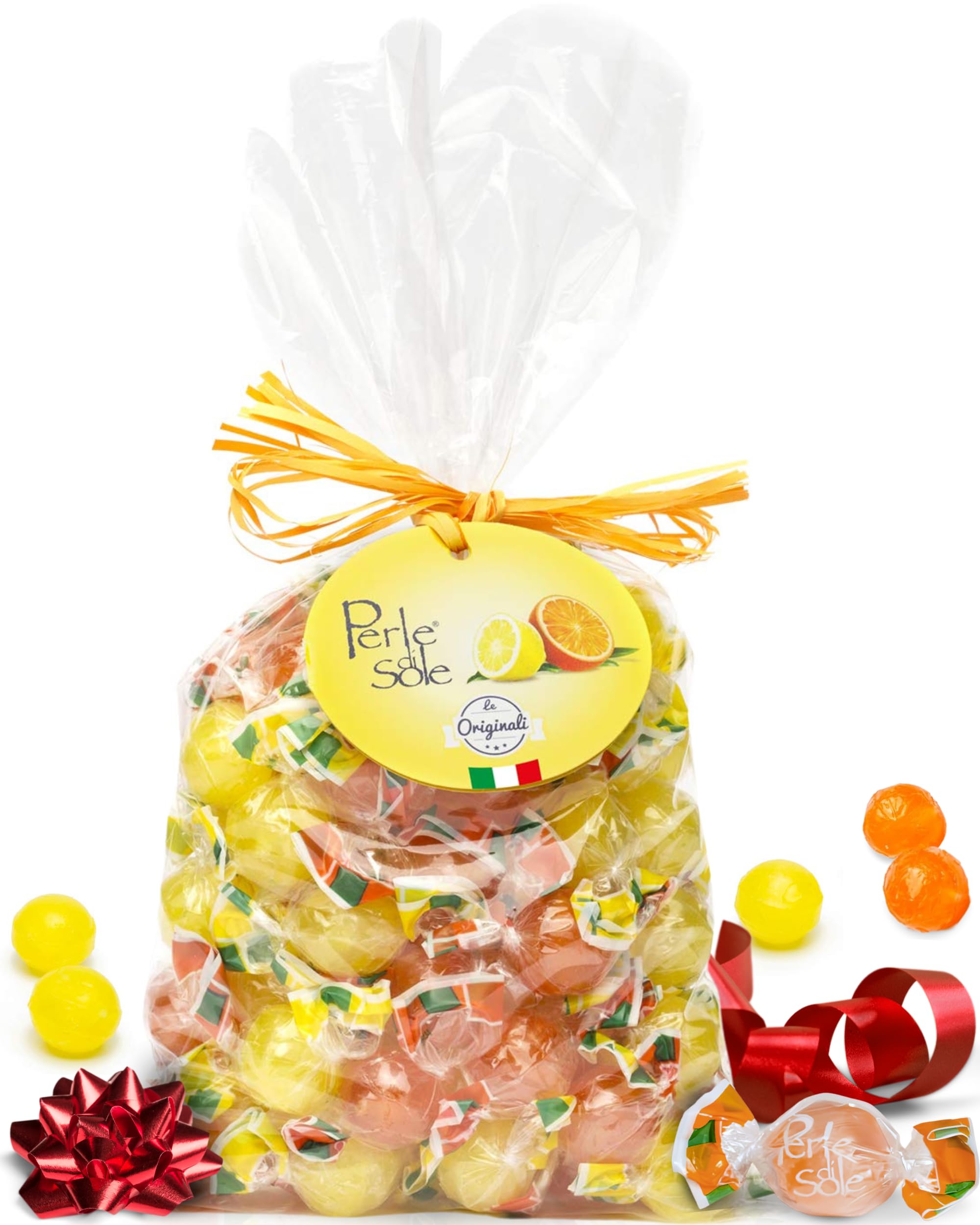 Perle di Sole Italian Hard Candy - Assorted Orange & Lemond Drops with Fizzy Filling (17.6 oz | 500 g) Italian Candy Individually Wrapped - Citrus Candy