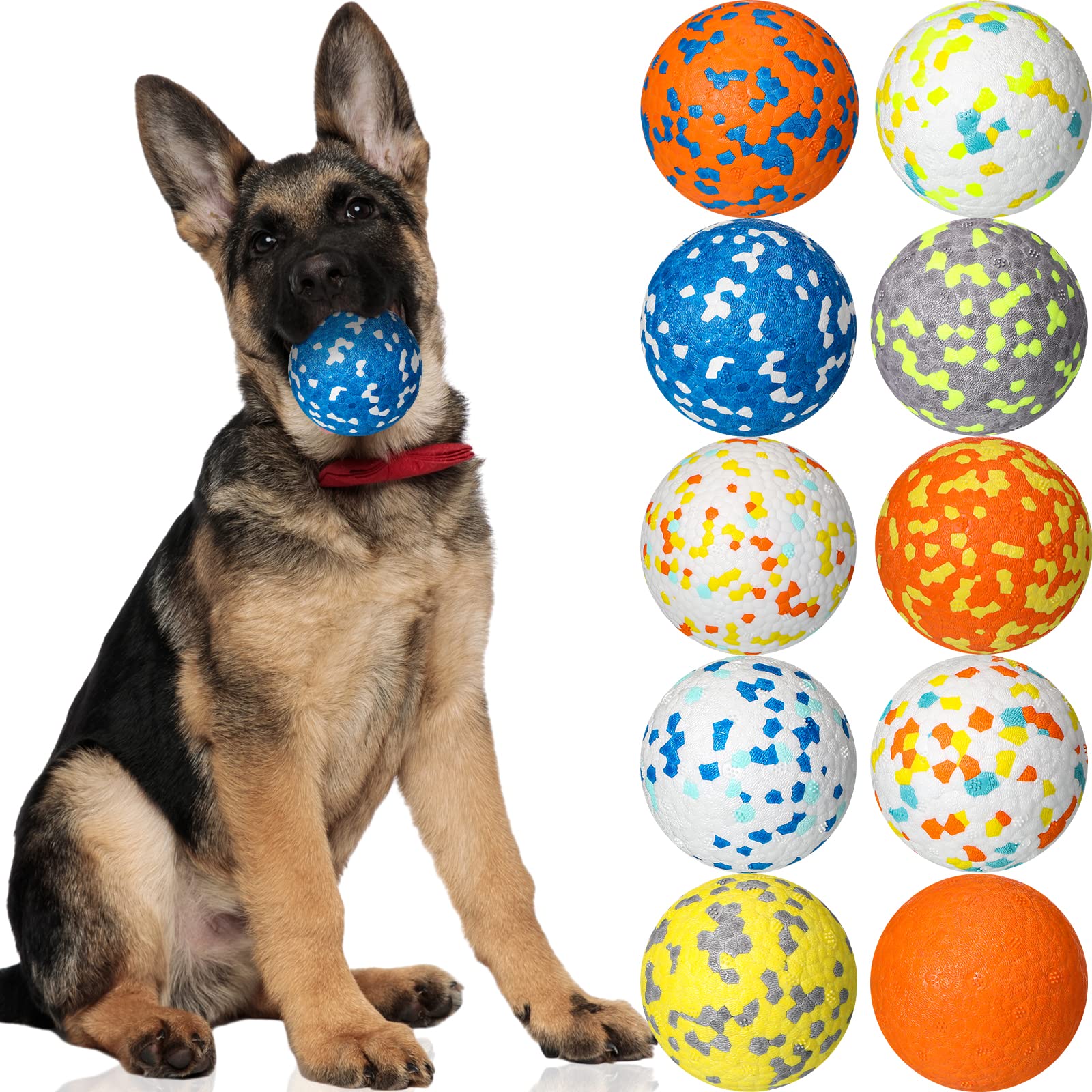 Lenwen10 Pcs Dog Toy Ball for Aggressive Chewers Interactive Dog Ball Dog Toy for Boredom and Stimulating Bouncy Floating Ball Rubber Ball for Large Medium Small Puppy (Bright Color,2.5 Inch)