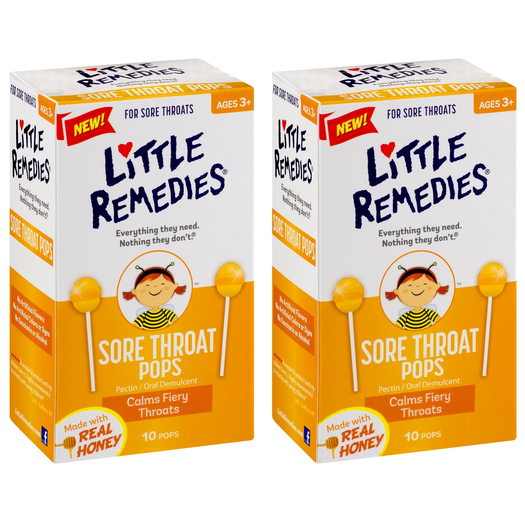 Little Remedies Sore Throat Pops Made with Real Honey | 10-Lollipops per Pack | 2-Pack