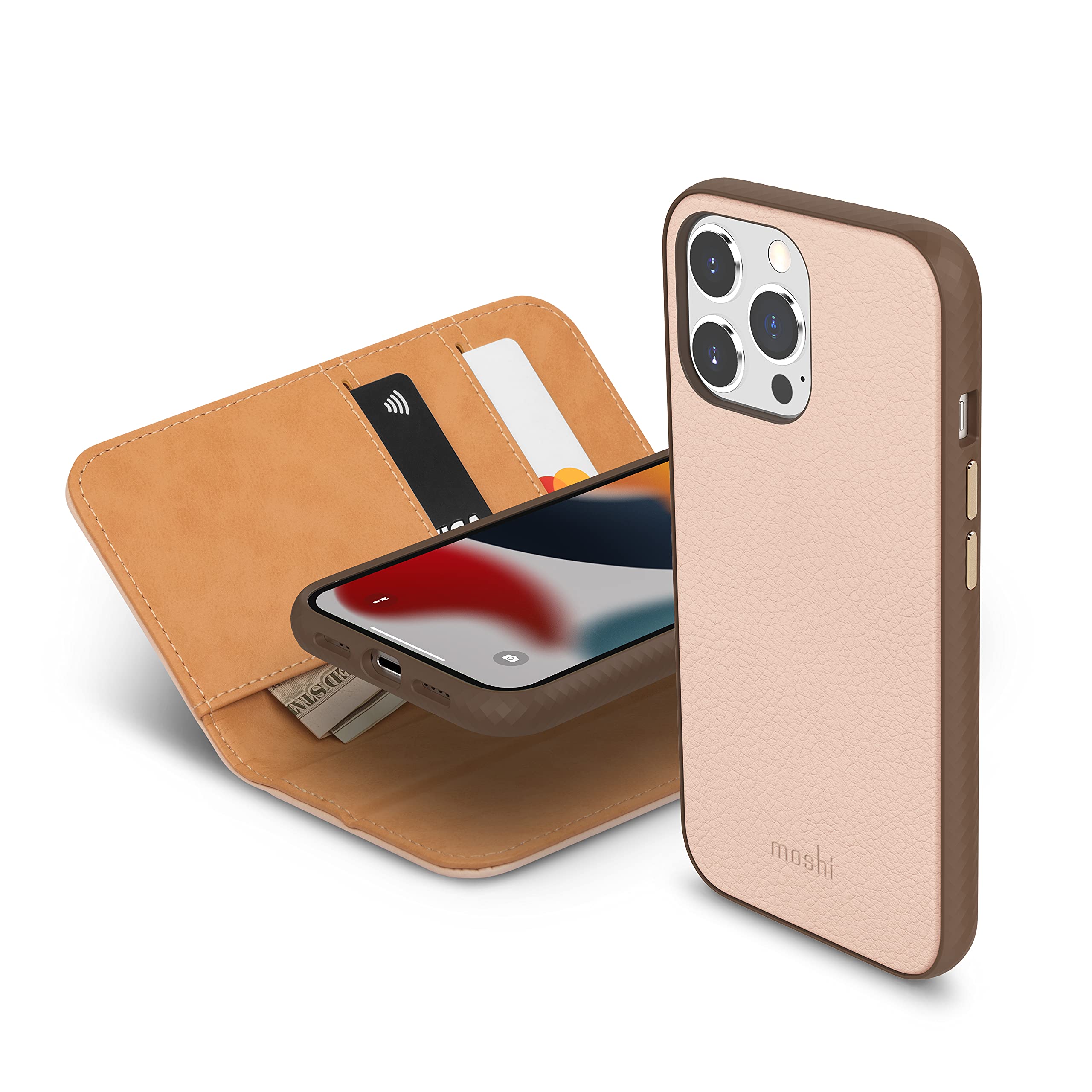 Moshi Overture Case with Detachable Magnetic Wallet for iPhone 13 Pro (SnapTo) Luna Pink