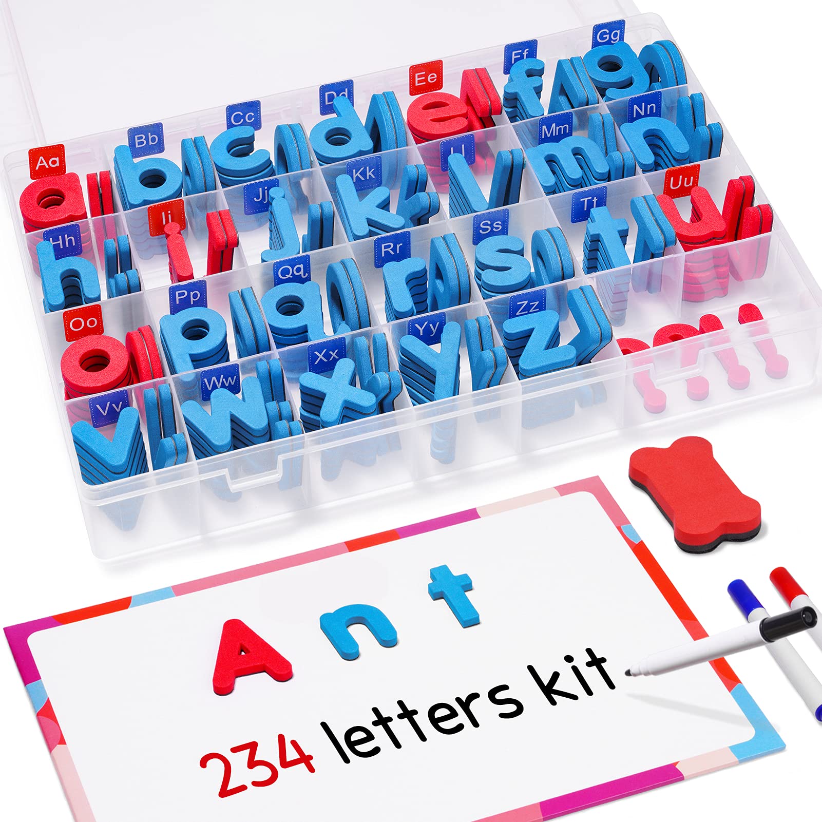 JoyNote Classroom Magnetic Letters Kit 234 Pcs with Double-Side Magnet Board - Foam Alphabet Letters for Kids Spelling and Learning