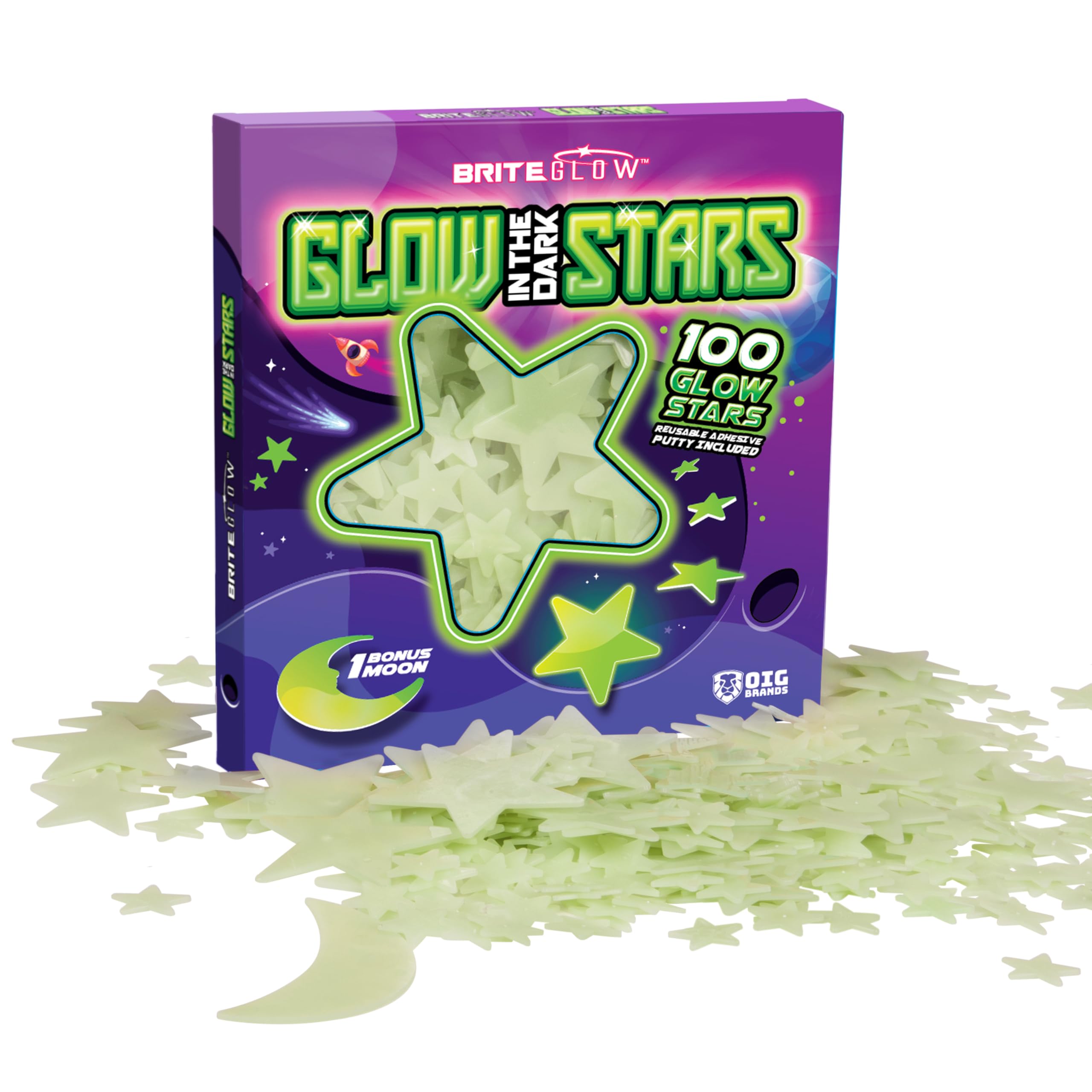 100 Pcs 3D Glow in The Dark Stars for Ceiling & Walls I Glow Stars for Ceiling with Moon for Christmas Decor I Glow in The Dark Decorations for Bedroom with Reusable Putty Stocking Stuffers for Kids