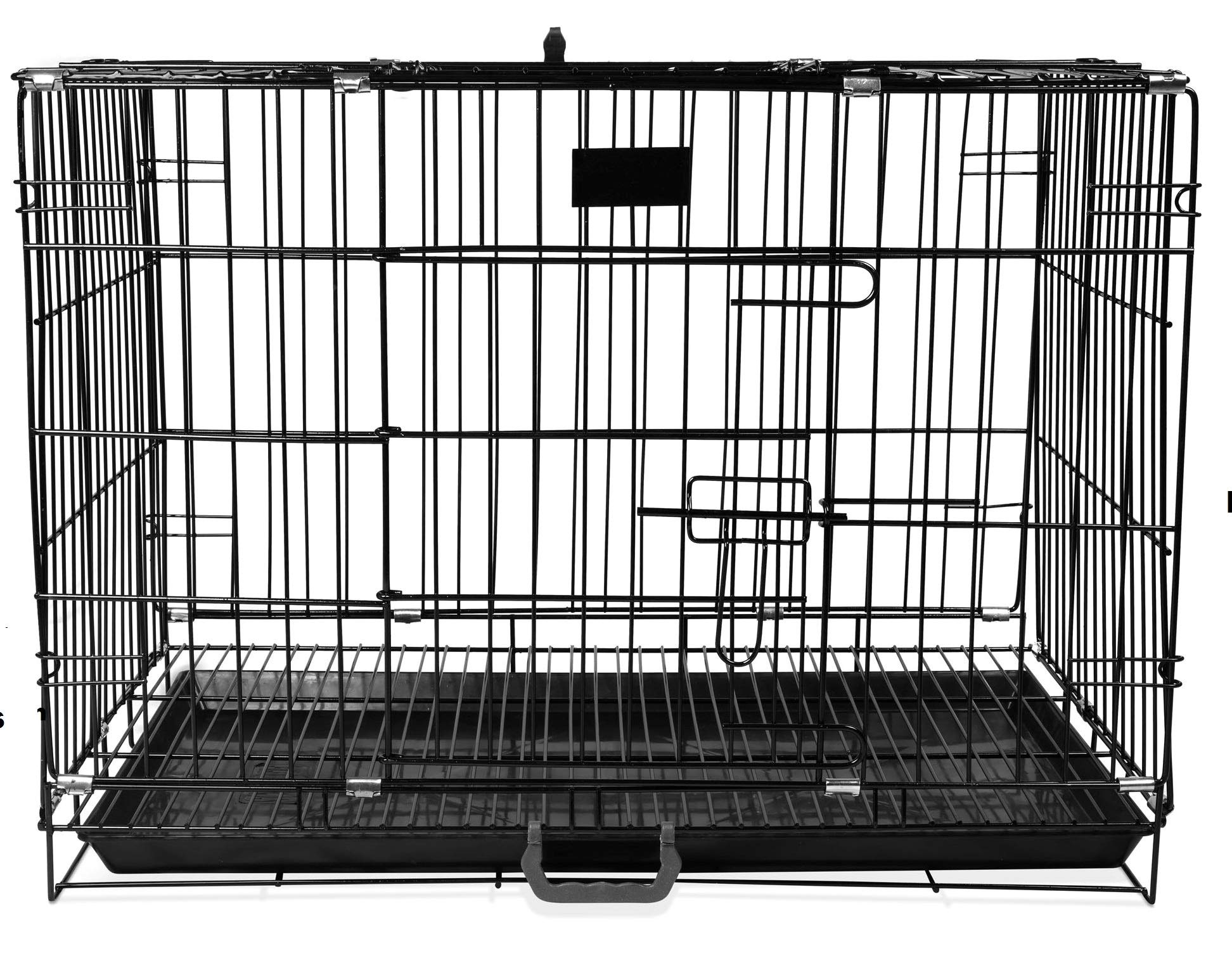 PSK PET MART Double Door Folding Metal Dog Cage with Paw Protector Black (36 Inch)