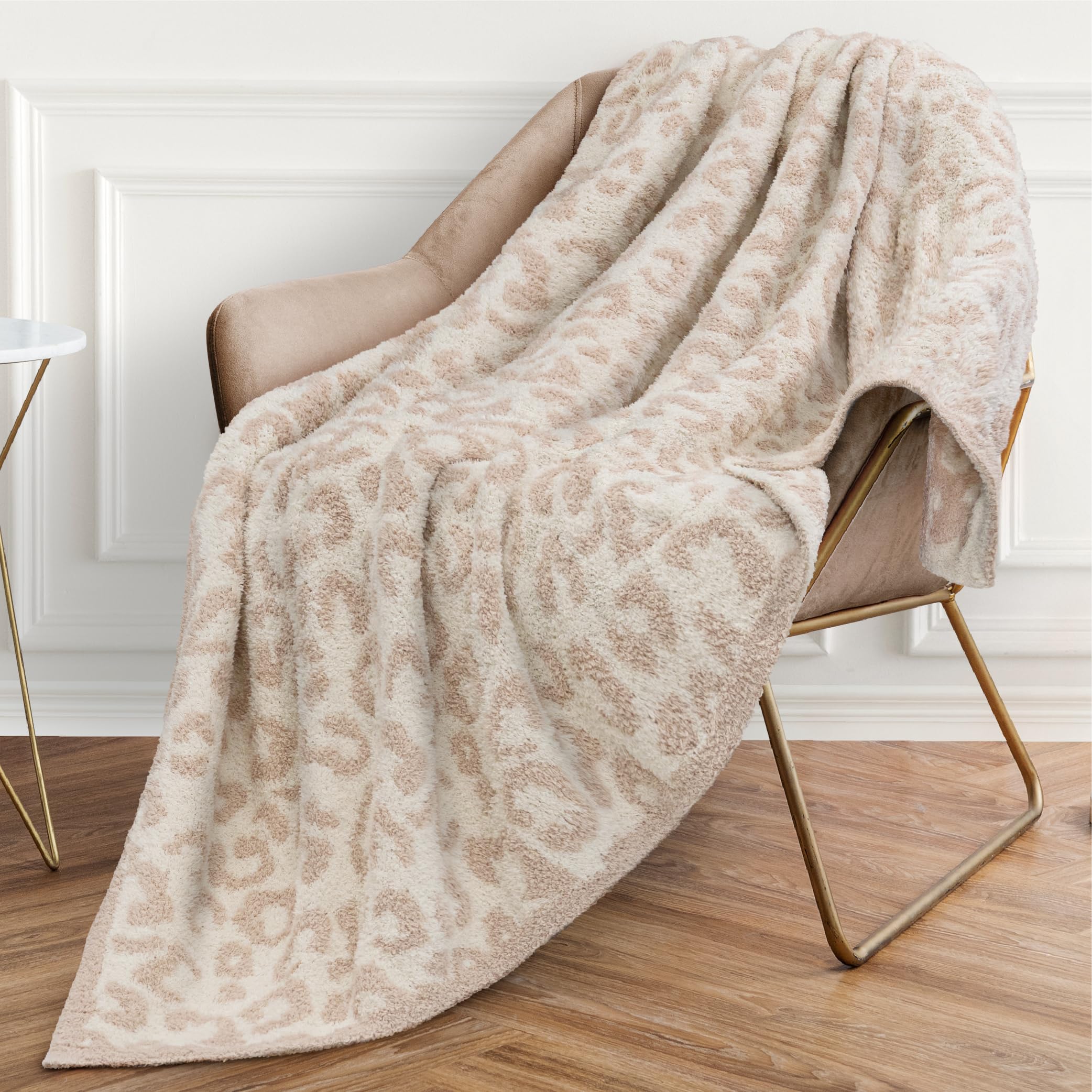 PAVILIAPlush Knit Throw Blanket for Couch, Super Soft Fluffy Throw, Fuzzy Lightweight Blanket for Bed Sofa, Knitted Warm Cozy All Season Throw Blanket (Leopard Dusty Pink, 50x60 inches)