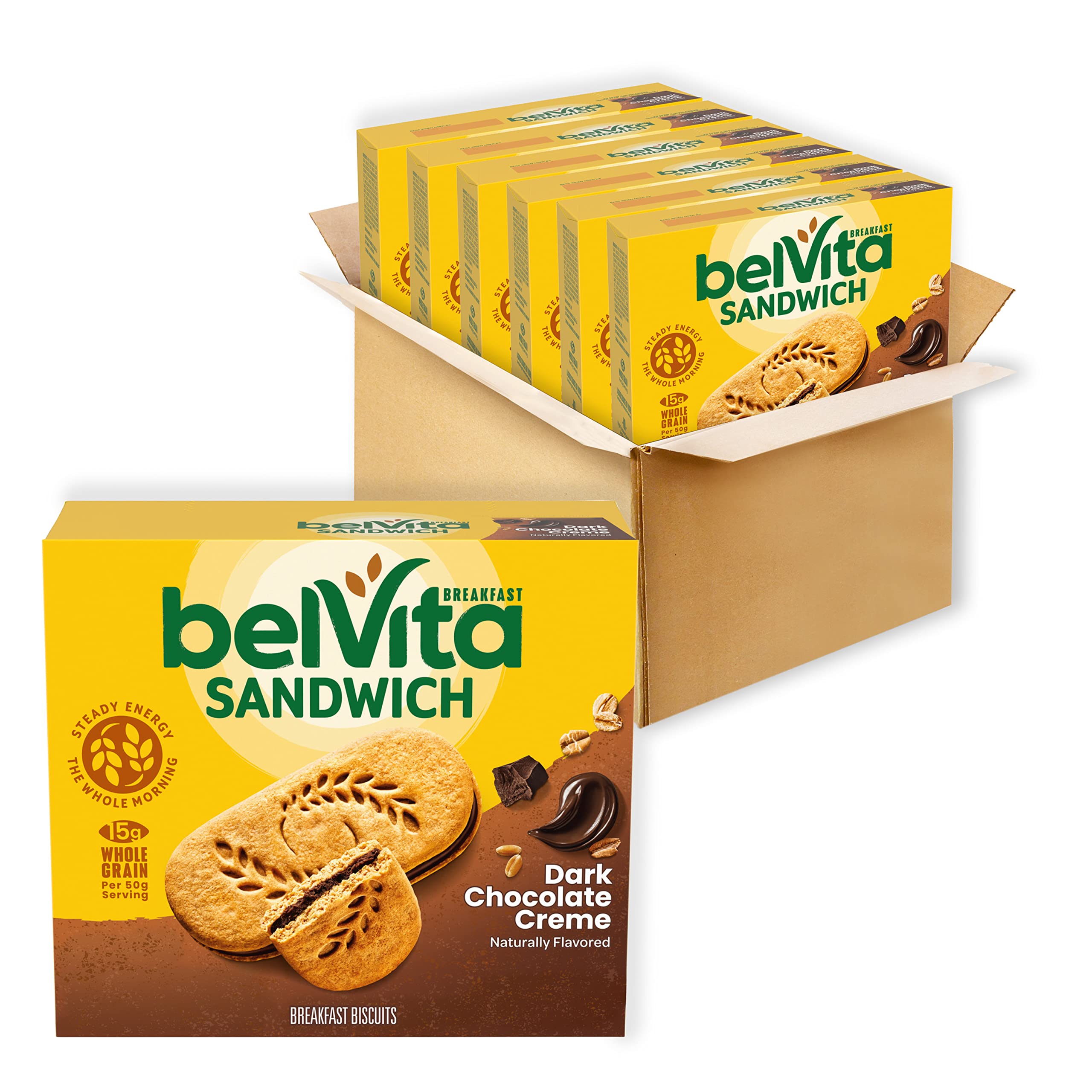 belVita Breakfast Sandwich Dark Chocolate Creme Breakfast Biscuits, 30 Total Packs, 6 Boxes (2 Sandwiches Per Pack)