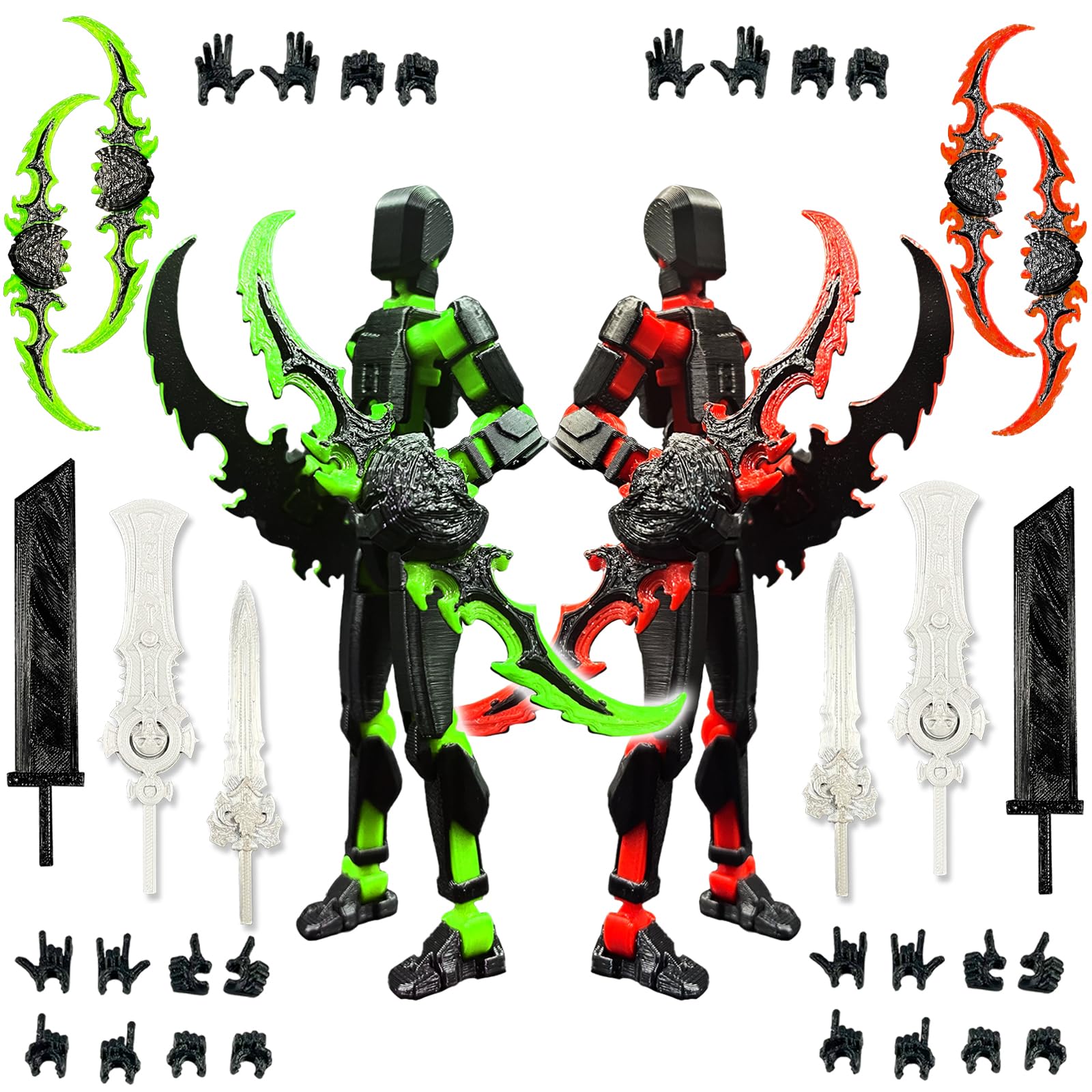 T13 Action Figure Set (Assembly Completed), 3D Printed Multi-Jointed Movable Titan 13 Lucky Dummy 13 Mobile Robot, Nova 13 Action Figures Desktop Decorations for Game Lovers Toy (Black Red Green）