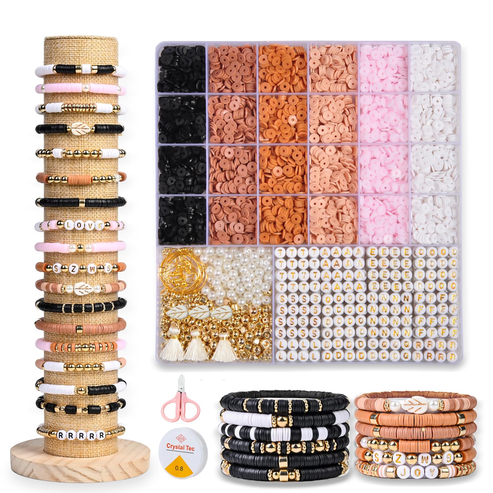 L'EclatDina Bracelet Making Kit: Vintage Style with 4800+ Clay Beads, Gold Letter Charms - Craft Unique Friendship & Bohemian Jewelry