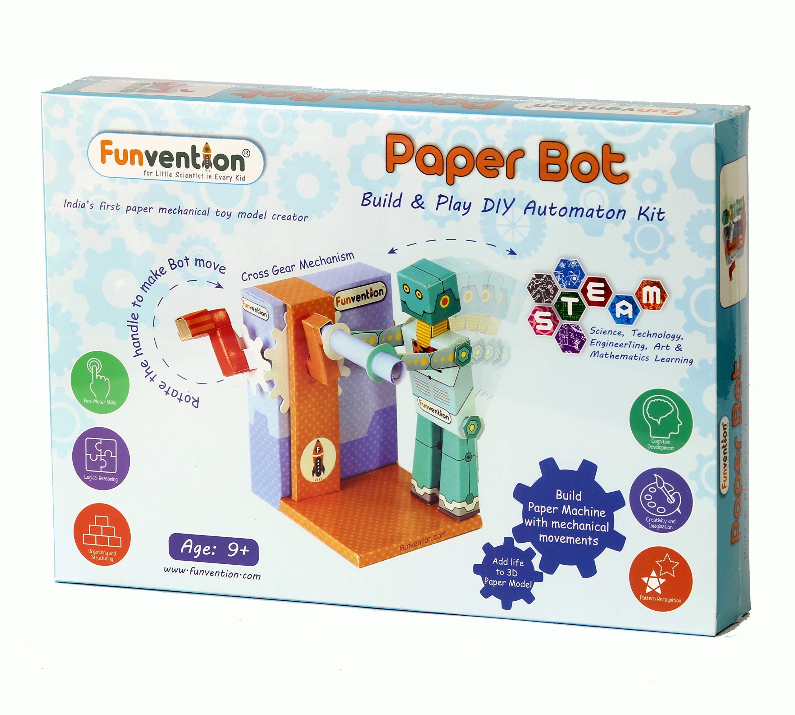 Funvention- for Little Scientist in Every Kid Paper Bot Automaton 3D Mechanical DIY Puzzle Toy Kit