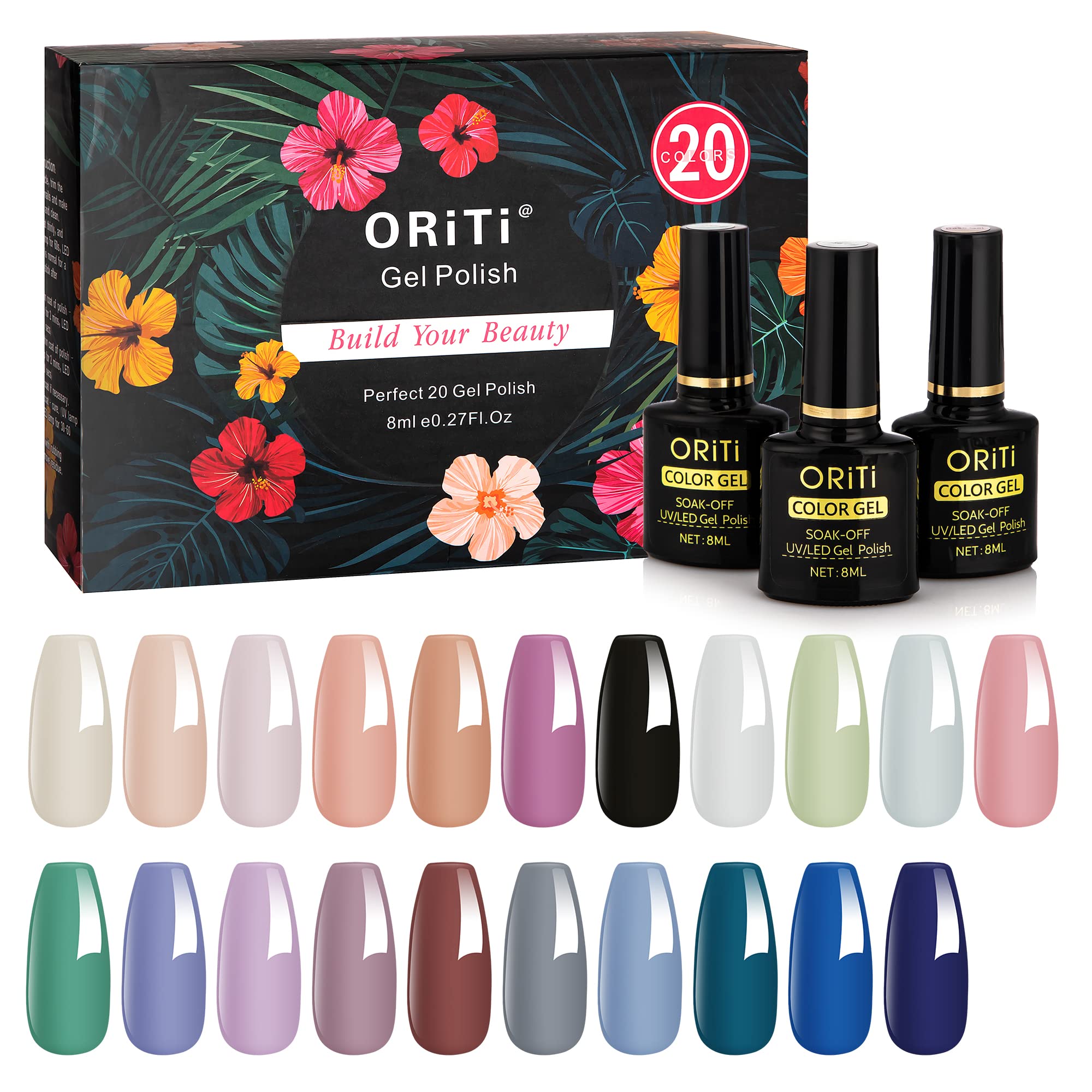 ORiTi Gel Nail Polish Set, 24 Pcs Nude Pink Colors Base & No Wipe Top Coat, Spring Gel Polish Set for Women, Soak Off UV Gel Polish Varnish Starter Kit for DIY Manicure 8ml/Bottle