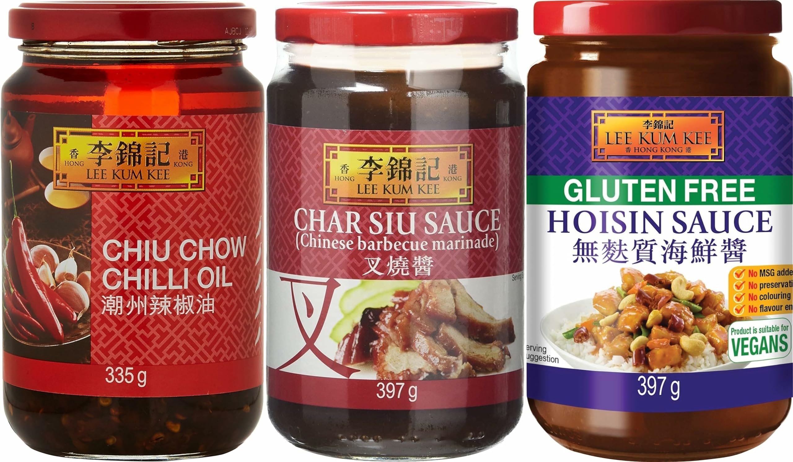 Lee Kum Kee Sauces │Pack of 3│ Char Siu Sauce 397g, Hoi Sin Sauce 397g & Chiu Chow Chilli Oil 335 g