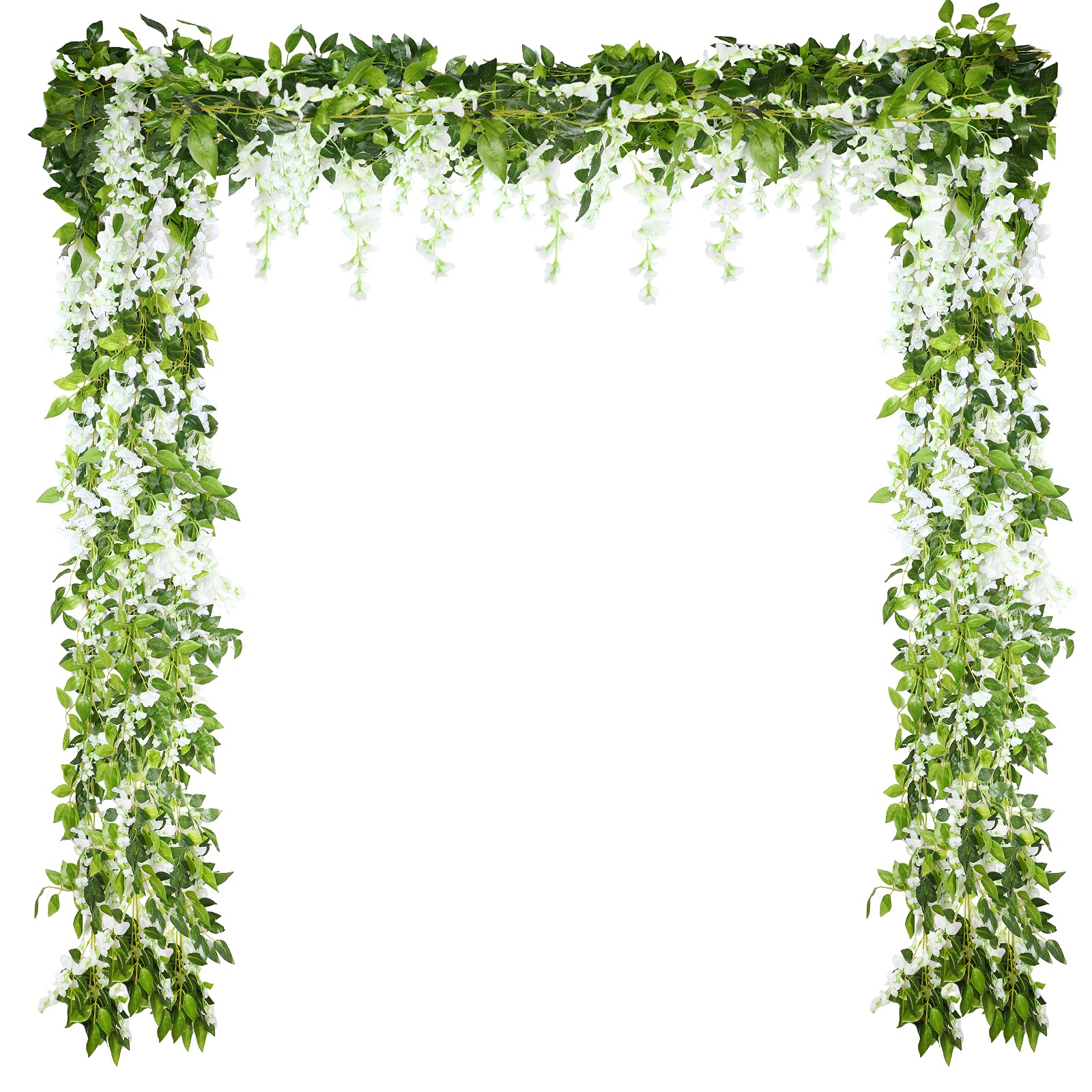 Syhood 4 Pieces 26 Feet in Total Artificial Wisteria Garland Wedding Silk Wisteria Vine Artificial Wisteria Vine Fake Wisteria Hanging Flower for Wedding Arch Home Garden Party Outdoor Decor (White)