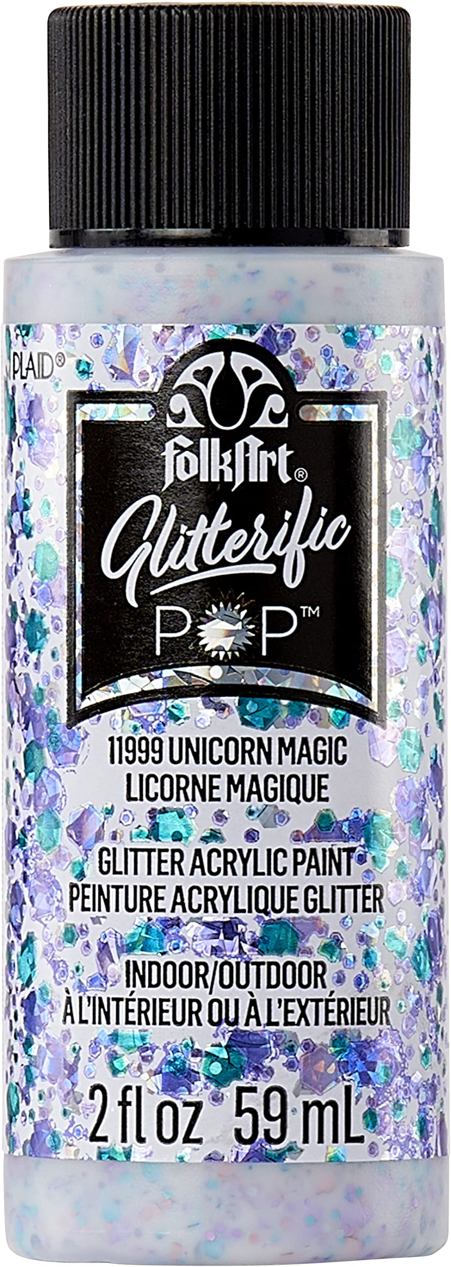 FolkArt Glitterific Pop Acrylic Craft Paint, Unicorn Magic 2 fl oz Premium Glitter Finish Paint, Perfect For Easy To Apply DIY Arts And Crafts, 11999