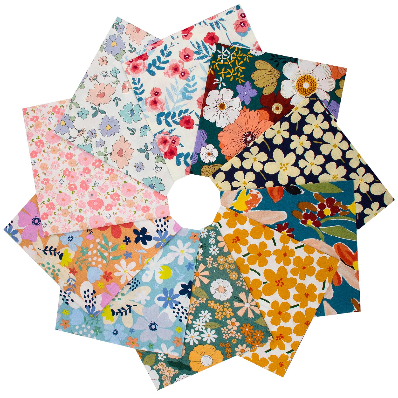 LOVOUS Cotton Quilting Fabric 10 Pcs 20" x 20" Fat Quarters Fabric Bundles Floral Fabric Squares for Quilting, DIY Sewing Project, Patchwork, Misscrafts, Crafting(50cm x 50cm)