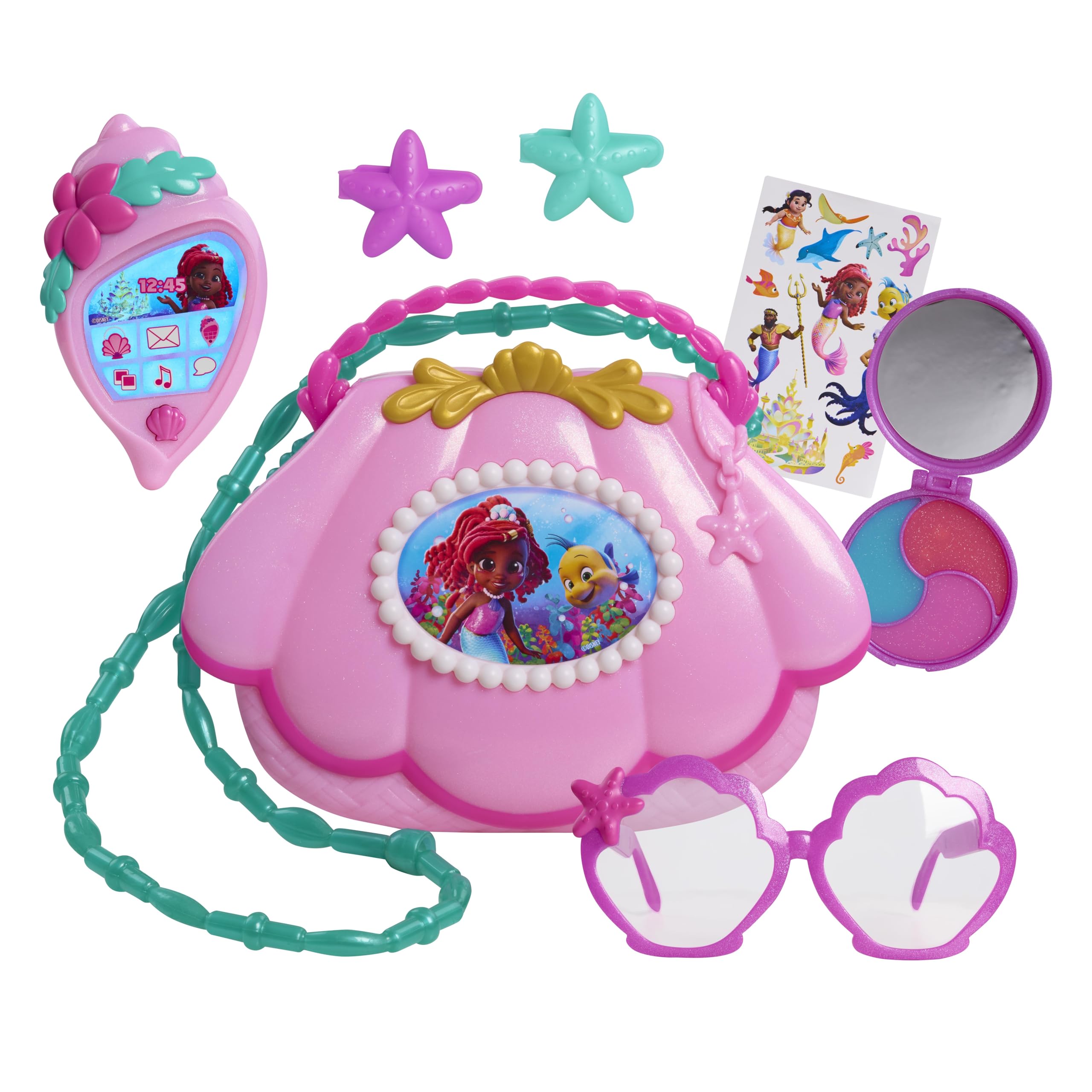 Just PlayDisney Junior Ariel Mer-Mazing Bag Set, Dress Up and Pretend Play, 8-pieces Pink Toy Purse, Kids Toys for Ages 3 Up by Just Play